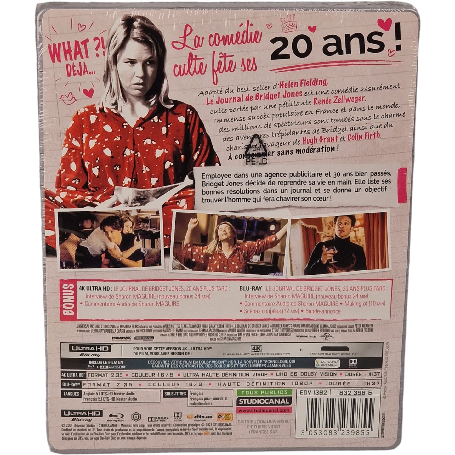 Le Journal de Bridget Jones 4K Blu-ray  SteelBook   Edition Limitée Region Libre