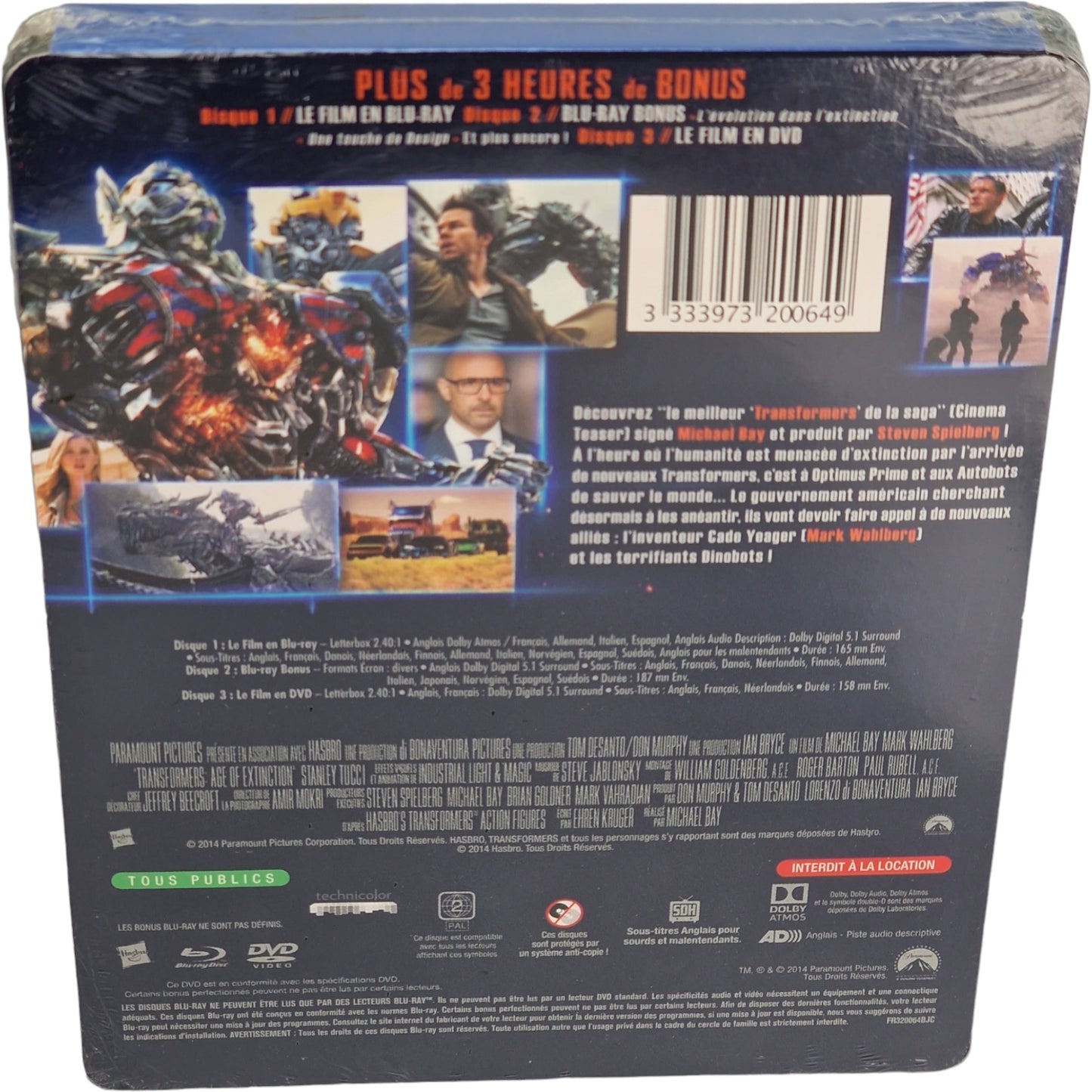 Transformers 4 : Age of Extinction SteelBook Blu-ray+DVD Limitée 2014 Zone B