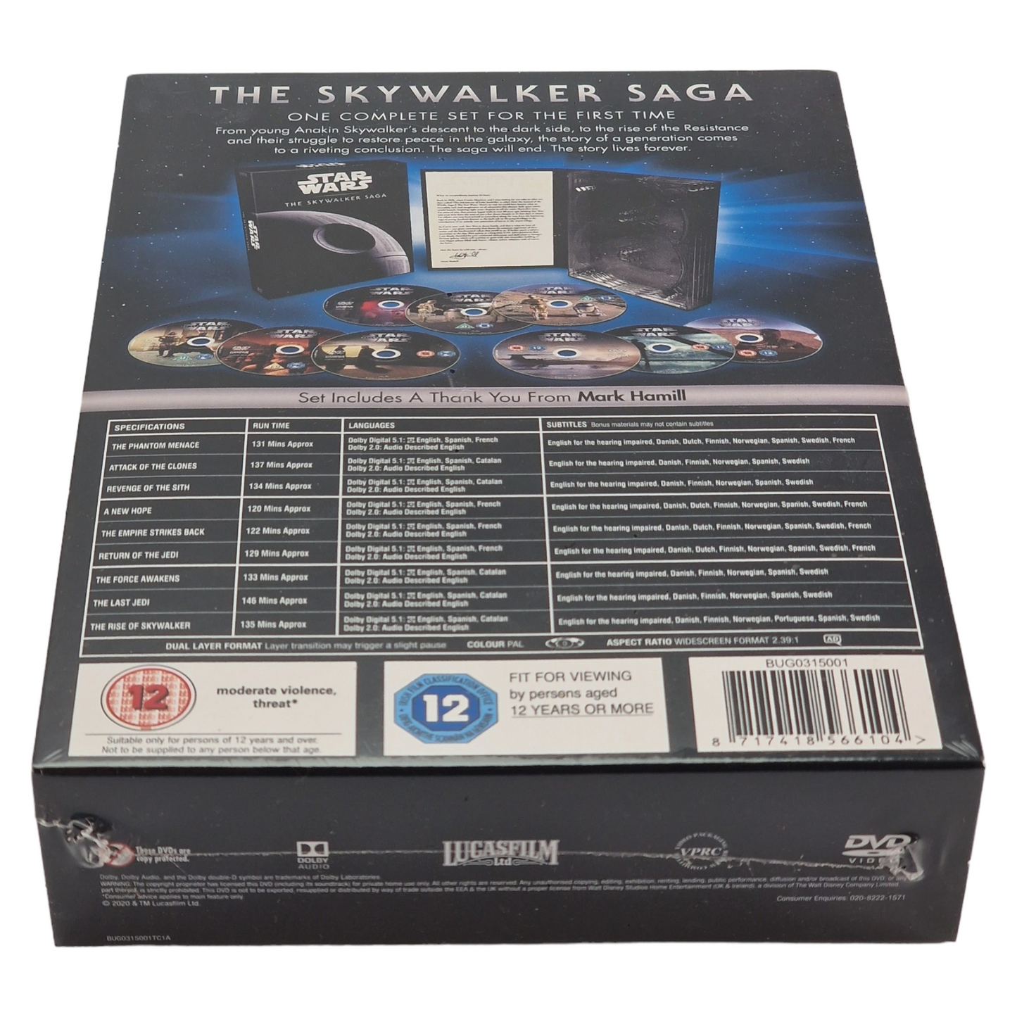 Star Wars [The Skywalker] la saga complète DVD 9 films UK import