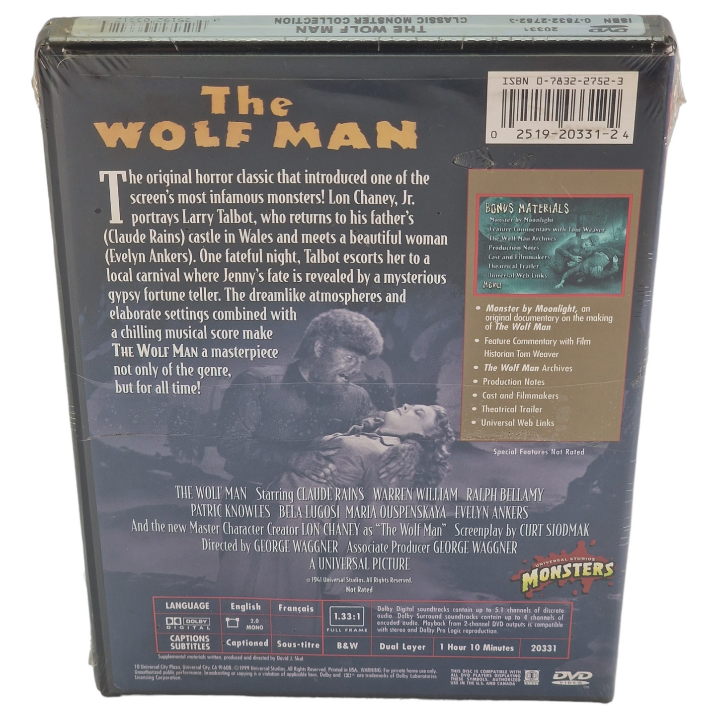 The Wolf Man DVD Classic Monster Collection US Import VO Region A 1999