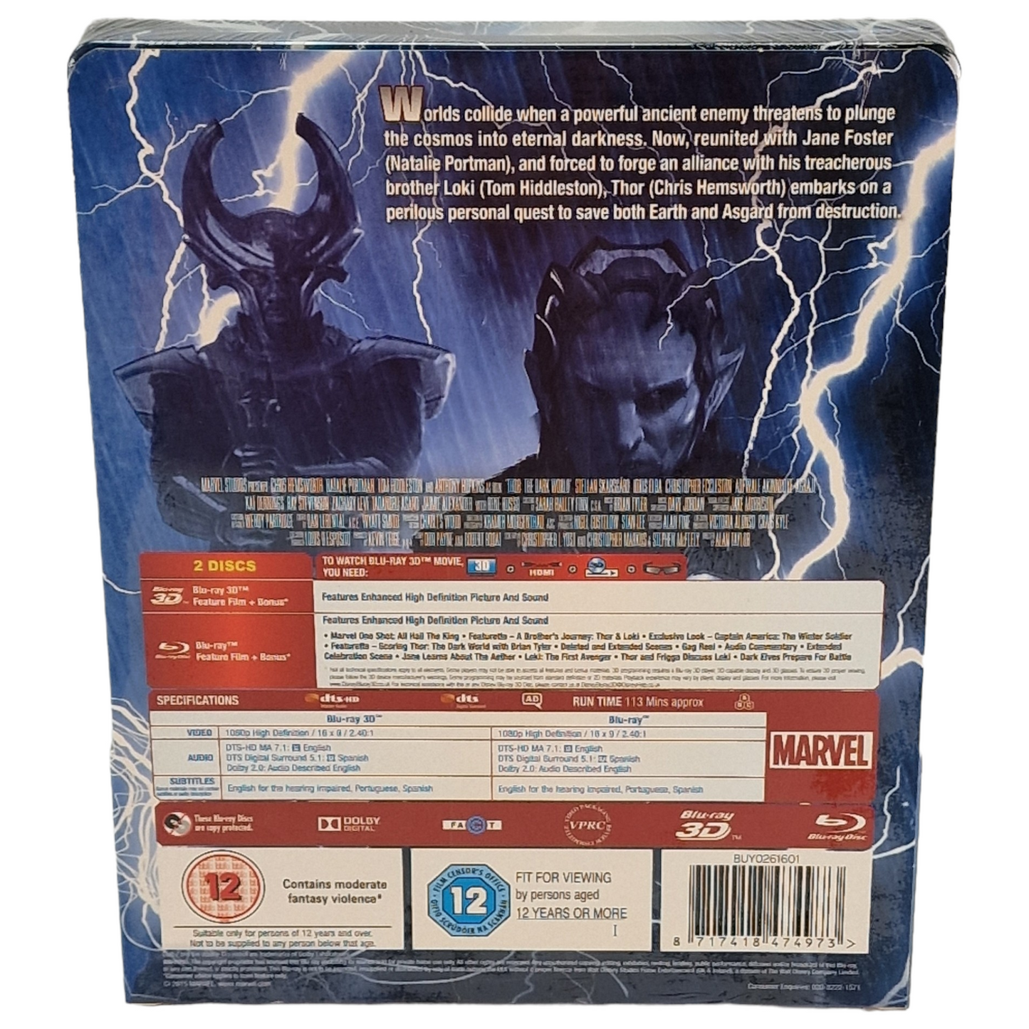 Thor: The Dark World 3D Blu-ray SteelBook Zavvi lenticulaire 2015 Édition limitée Region B