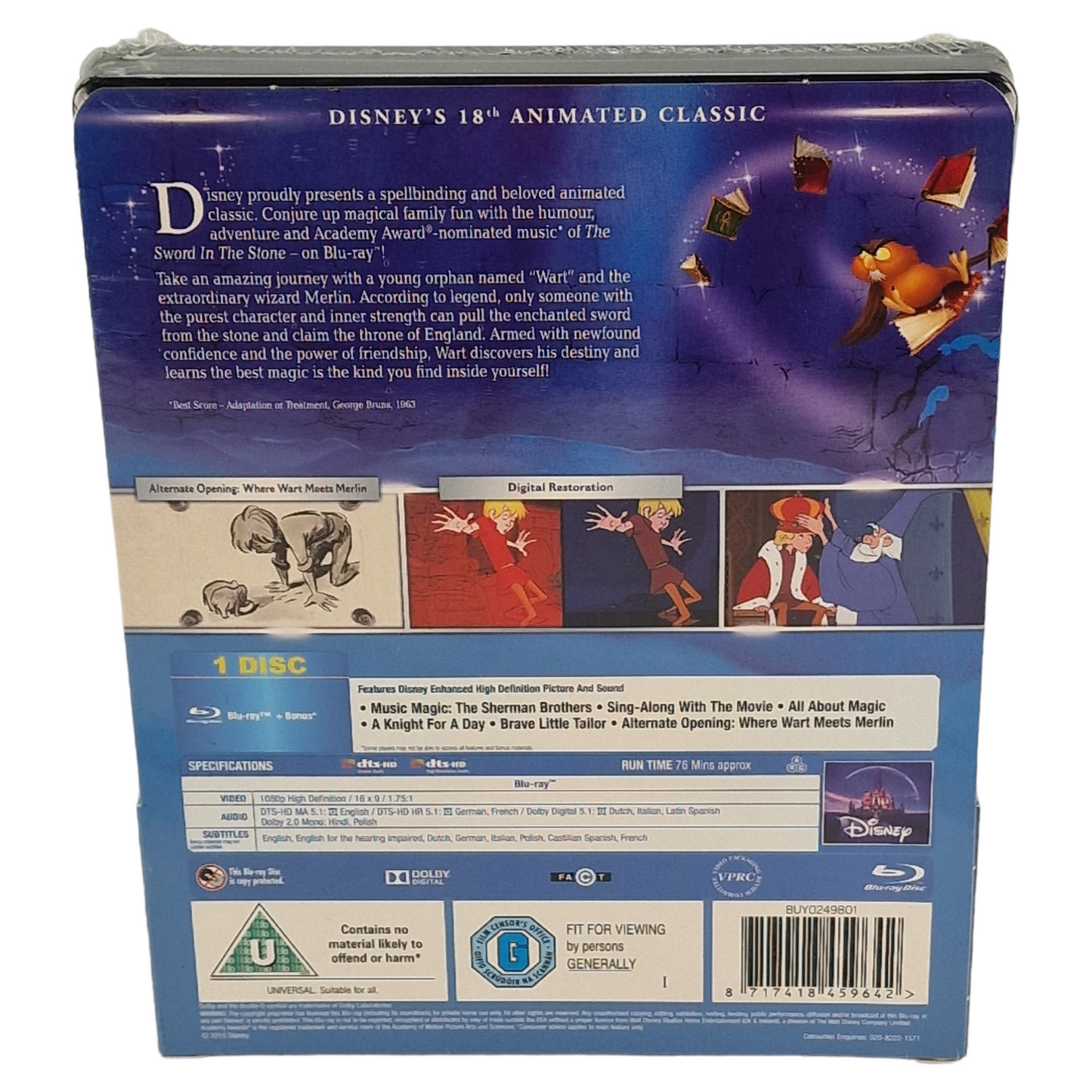 Merlin l'Enchanteur Blu-ray SteelBook Débossé Zavvi limitée Disney Collection Libre