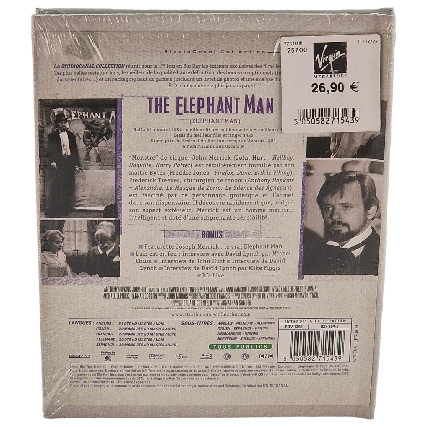 Elephant Man Blu-ray DigiBook / StudioCanal Collection France Region B.A 2009