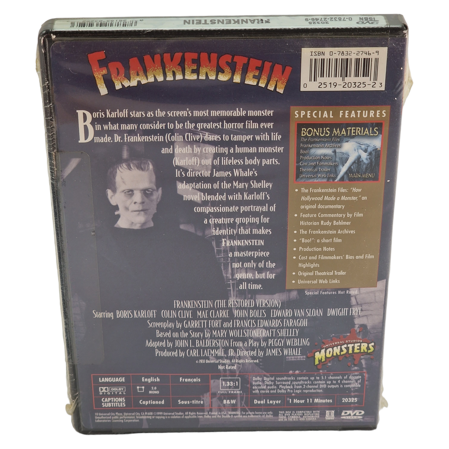 Frankenstein DVD  VO/ STFR  ___ US Import  Région 1 __1999 Neuf