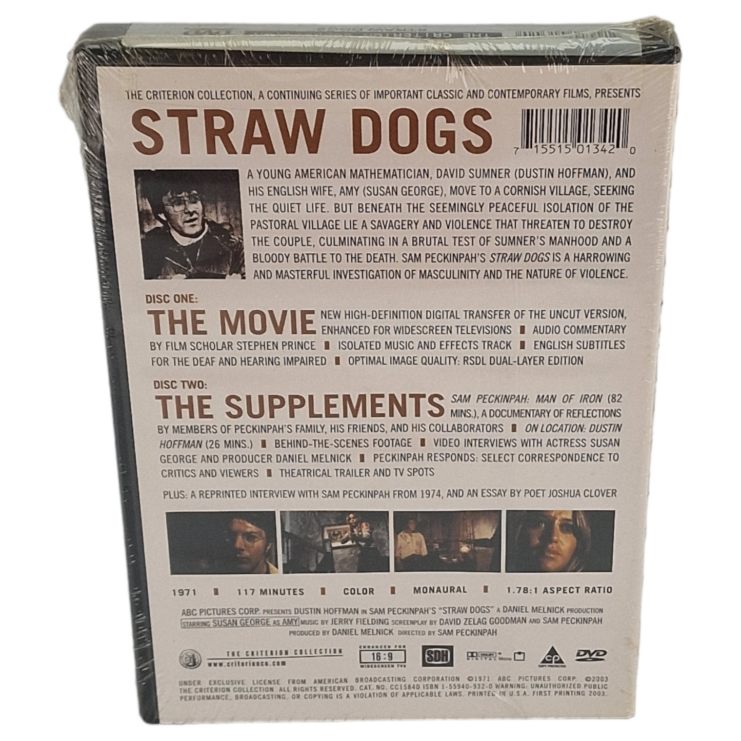 Chiens de paille" Straw Dogs" DVD La collection Criterion Dustin Hoffman US Import VO Region A  2003 Neuf