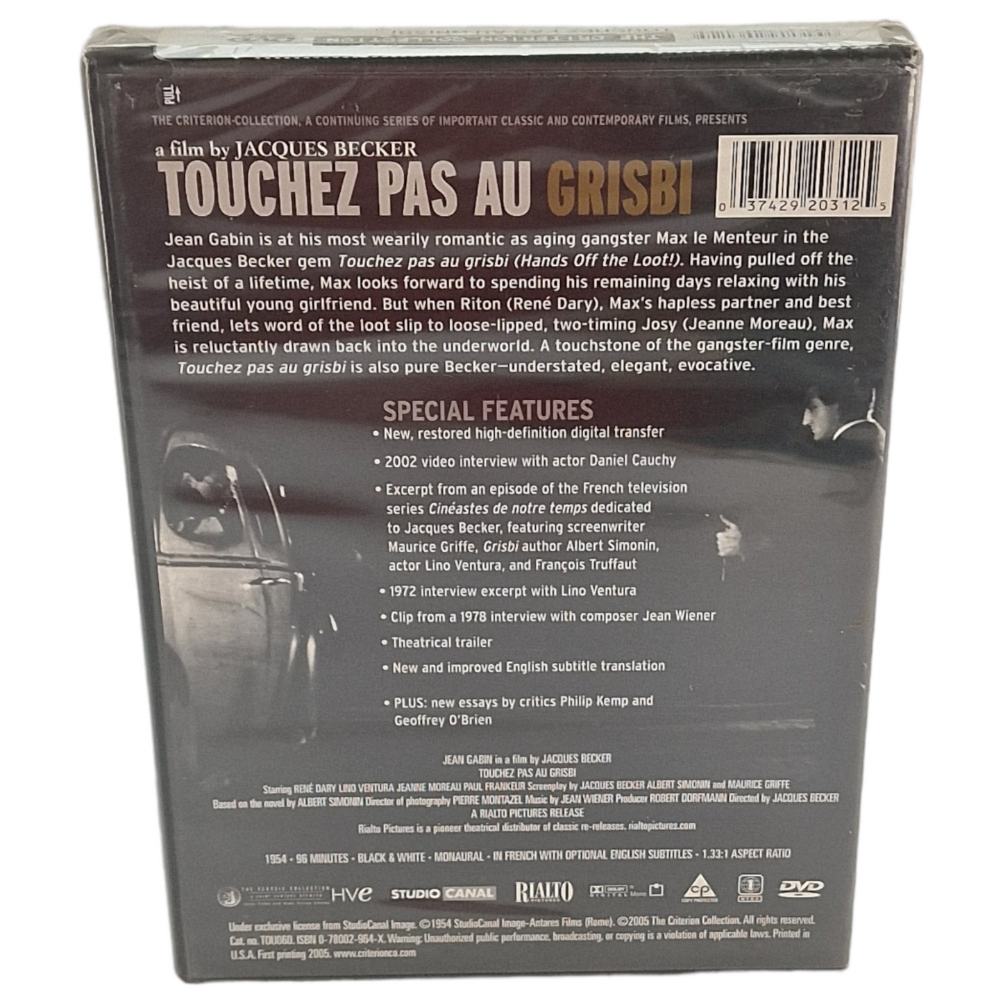 Touchez Pas au Grisbi  DVD  Criterion Jean Gabin 1954 US Import VF Region A  2005 Neuf