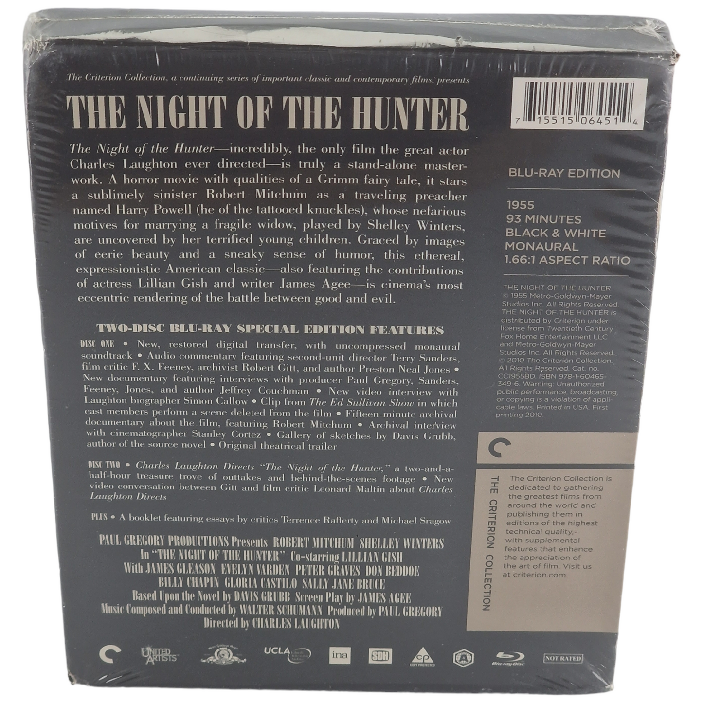 La Nuit du chasseur (The Night of the Hunter )Blu-ray DigiPack La collection Criterion VO Region A 2010 Neuf