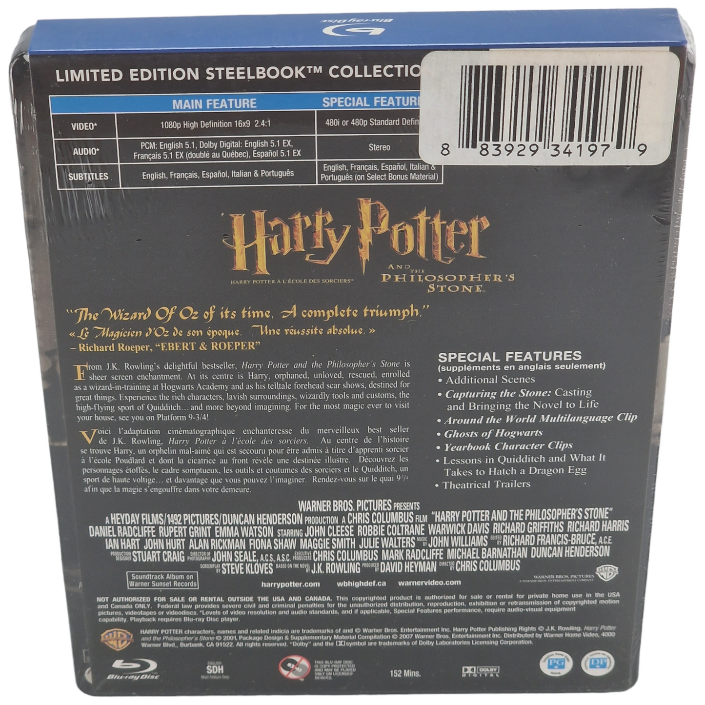 Harry Potter et l'école des sorciers Blu-ray Steelbook  Region A VF 2013 Neuf