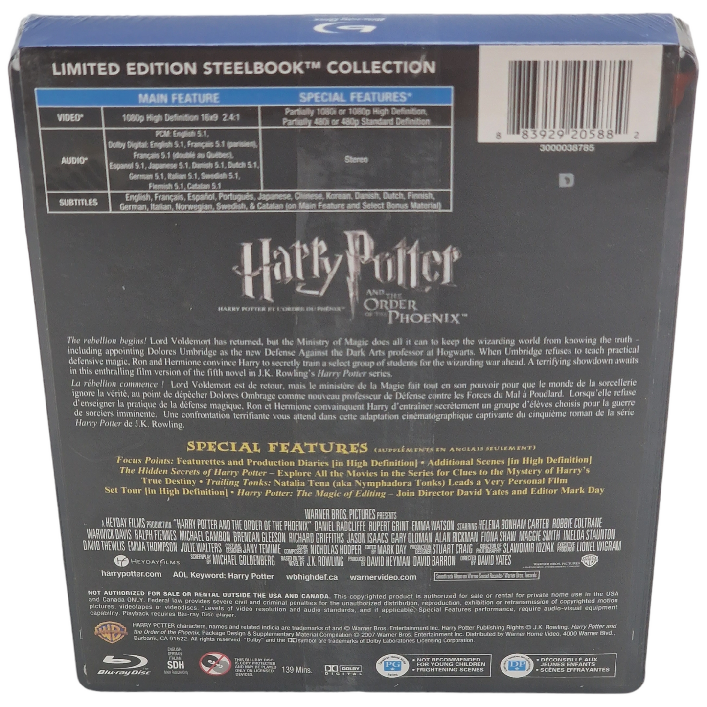 Harry Potter et l'Ordre du Phénix Blu-ray Steelbook  Region A VF 2013 Neuf