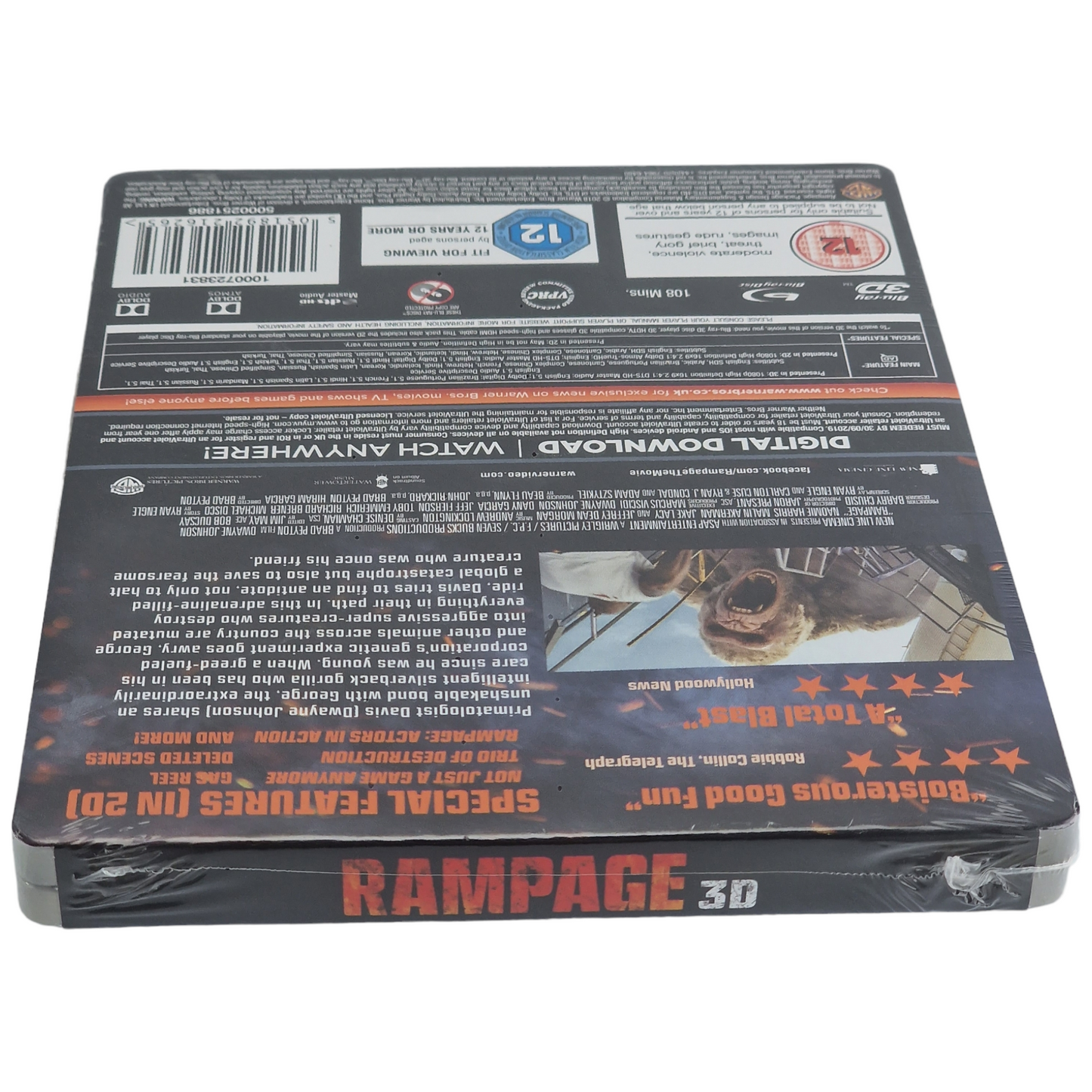 Rampage  Blu-ray 3D + 2D Blu-ray SteelBook Dwayne Johnson 2018 Limitée Region B