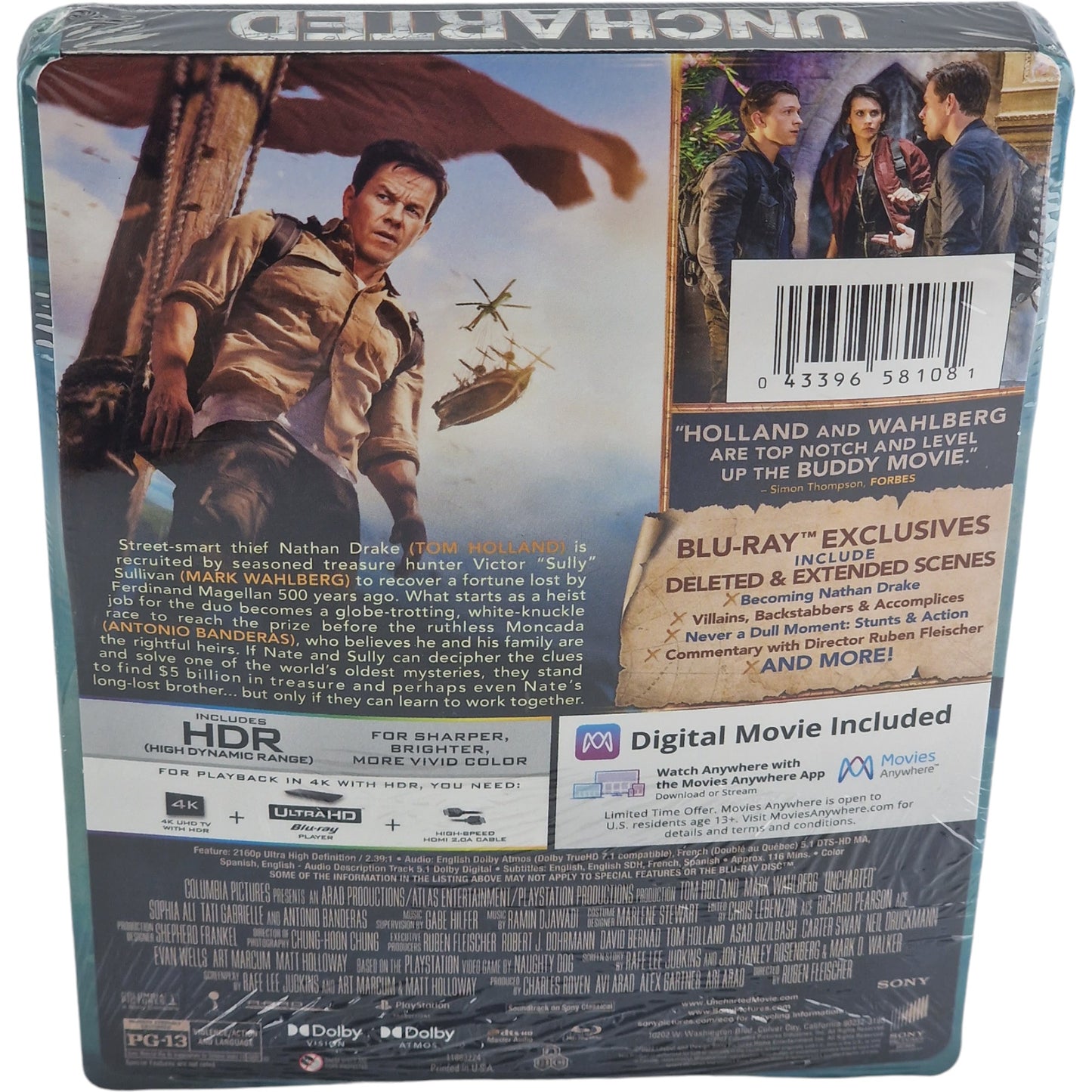 Uncharted [ Steelbook + bague ] 4K  Blu-ray Ultra HD 2022 VF Zone A Neuf