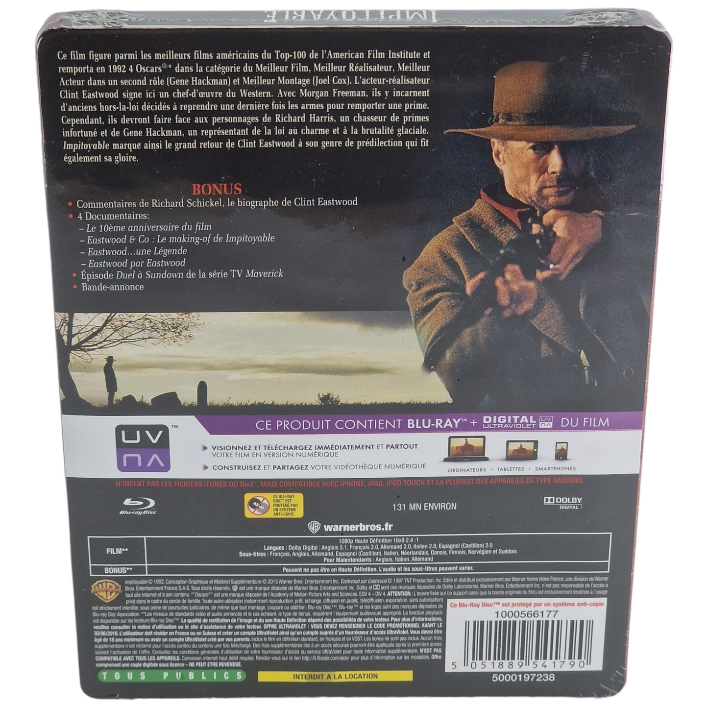 Impitoyable Clint Eastwood Unforgiven Blu-ray SteelBook Édit limitée Zone Libre