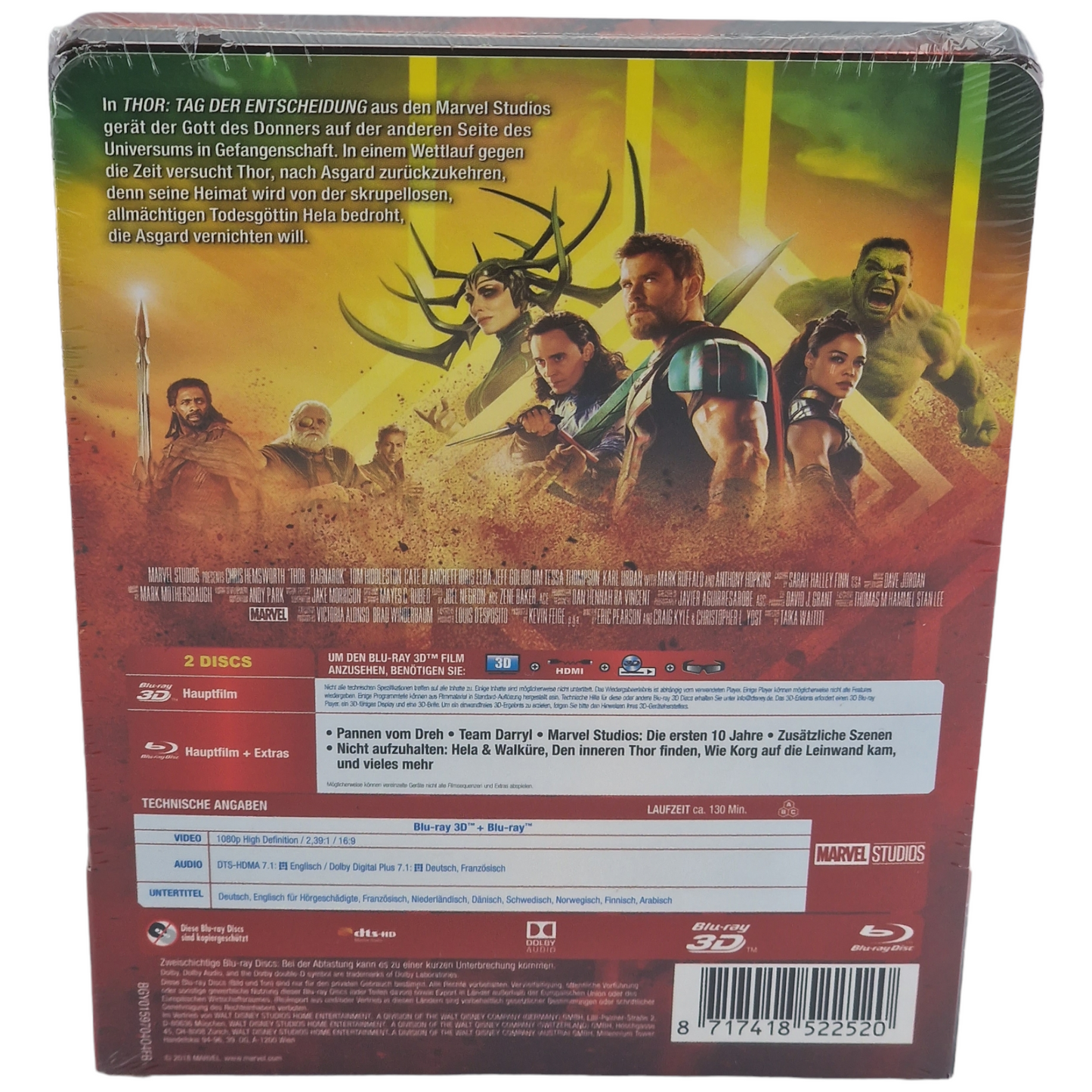 Thor:Ragnarok Blu-ray 3D +Blu-ray Steelbook Limitée Chris Hemsworth 2018 Zone B