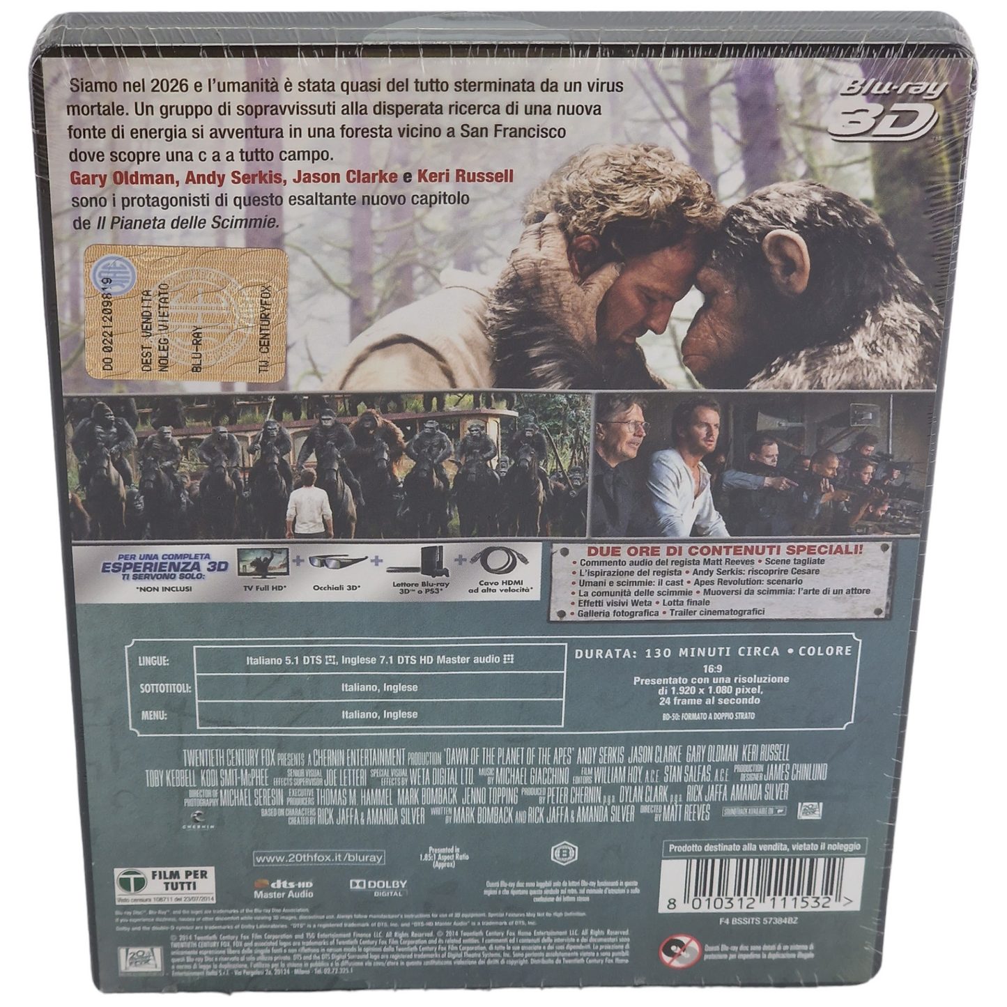 L'aube de la planète des singes 2014 Blu-ray 3D + Blu-ray  Matt Reeves Region B