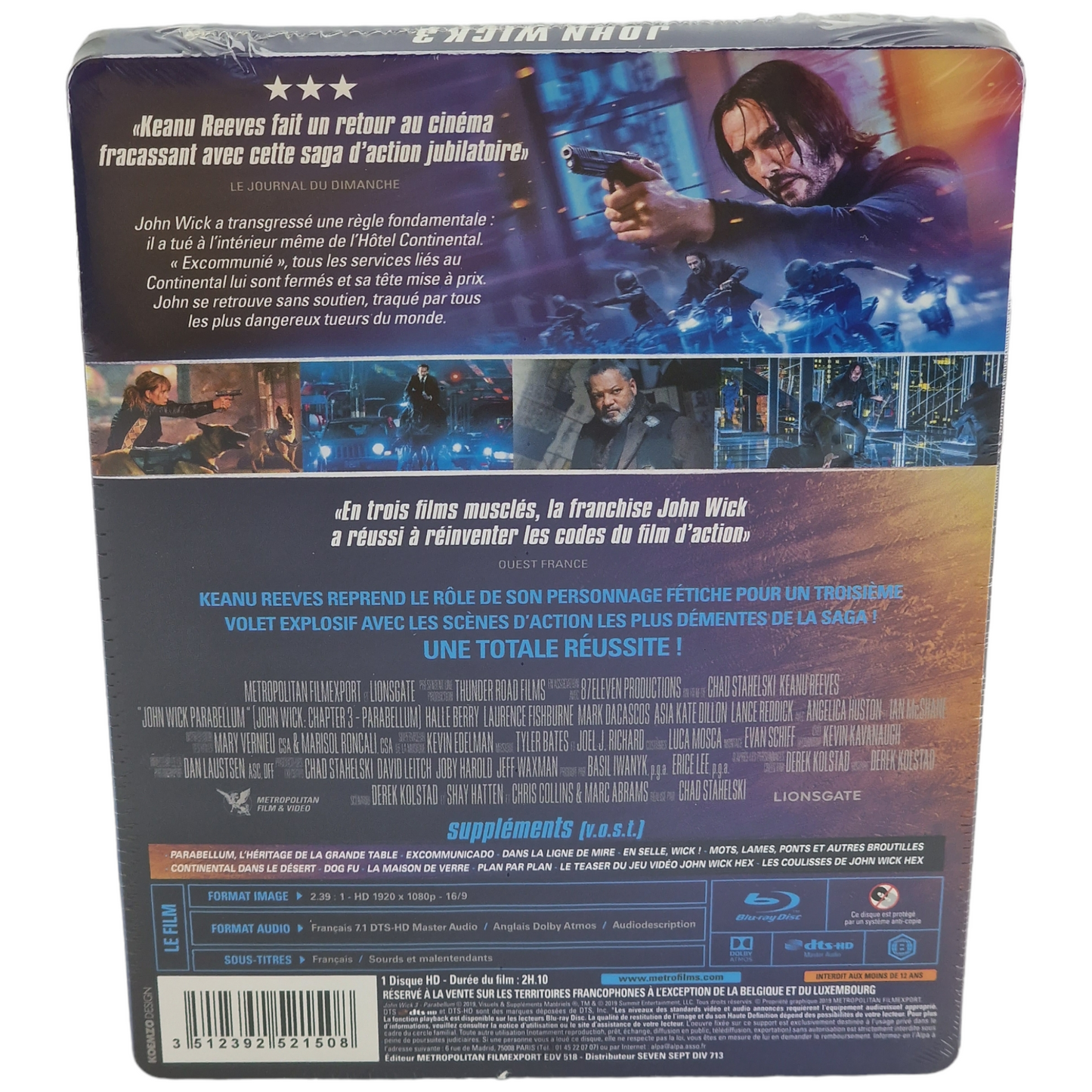 John Wick : Chapitre 3 Parabellum Blu-ray SteelBook  Keanu Reeves 2019 Region B