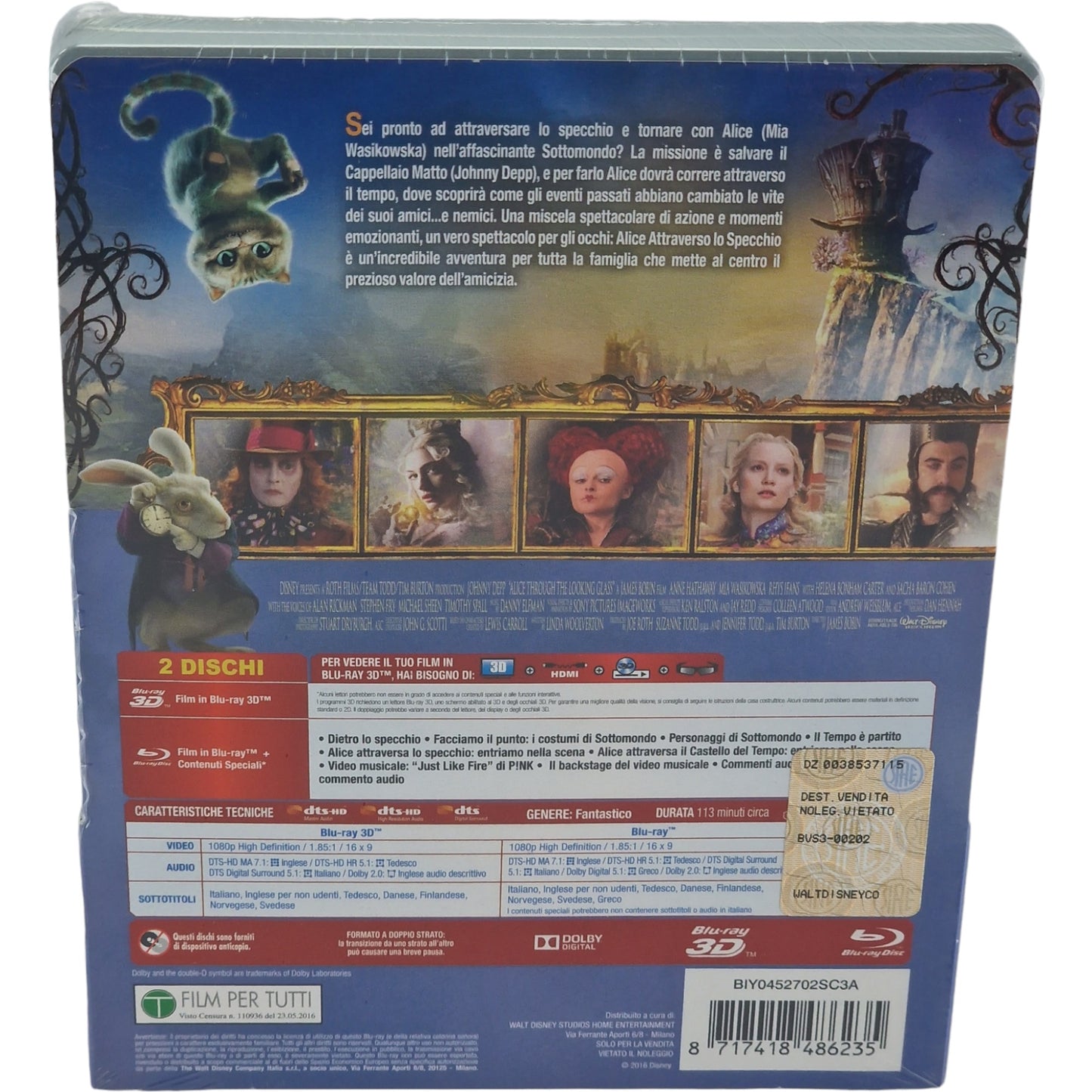 Alice de l'autre cote du miroir Blu-ray 3D + Blu-ray Steelbook Disney Zone Libre