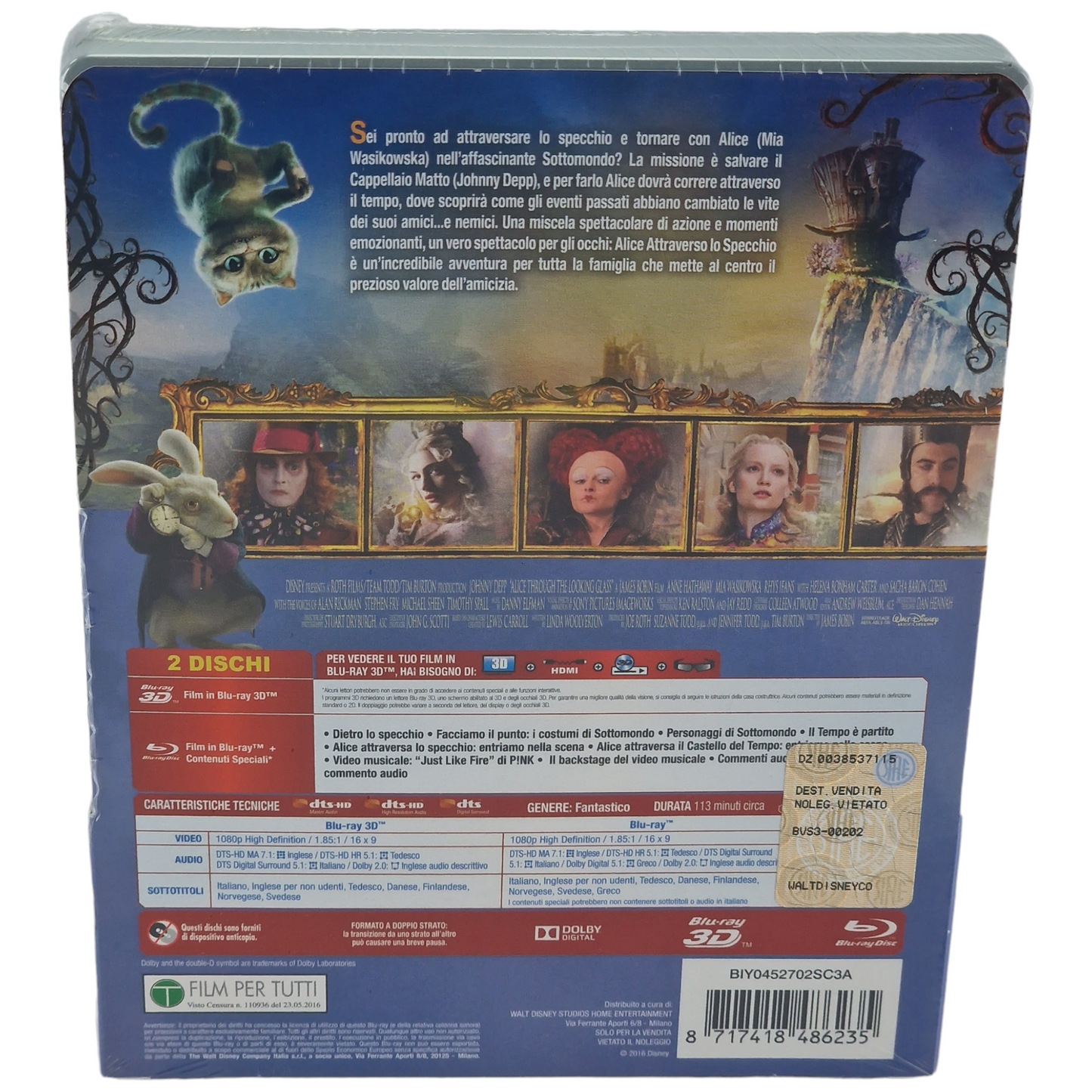 Alice de l'autre cote du miroir Blu-ray 3D + Blu-ray Steelbook Disney Zone Libre