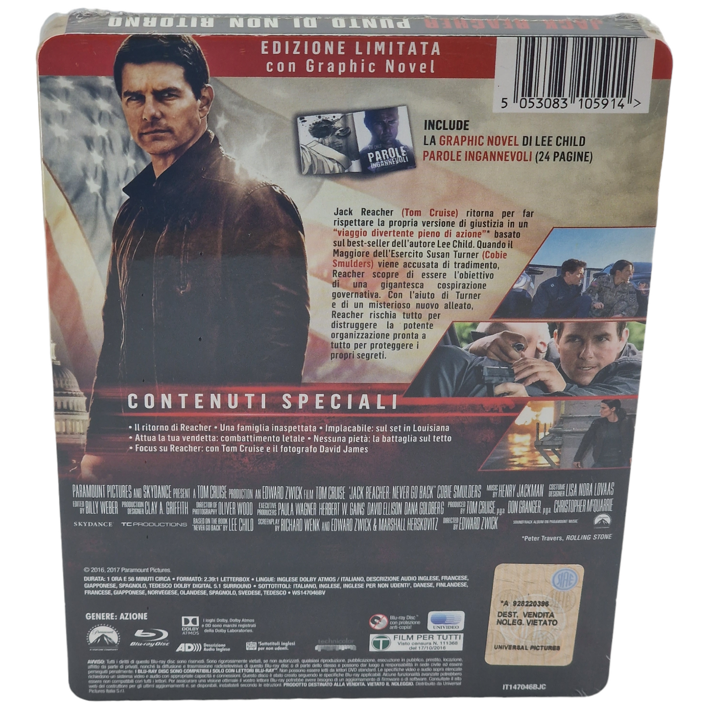 Jack Reacher: Never Go Back Blu-ray Steelbook  Tom Cruise 2017 Region B