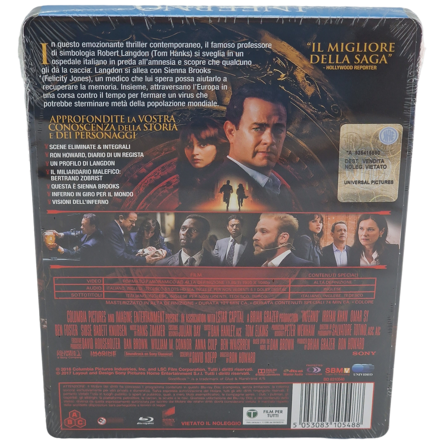 Inferno Blu-ray SteelBook Tom Hanks, Felicity Jones, Omar Sy, 2017 Region B