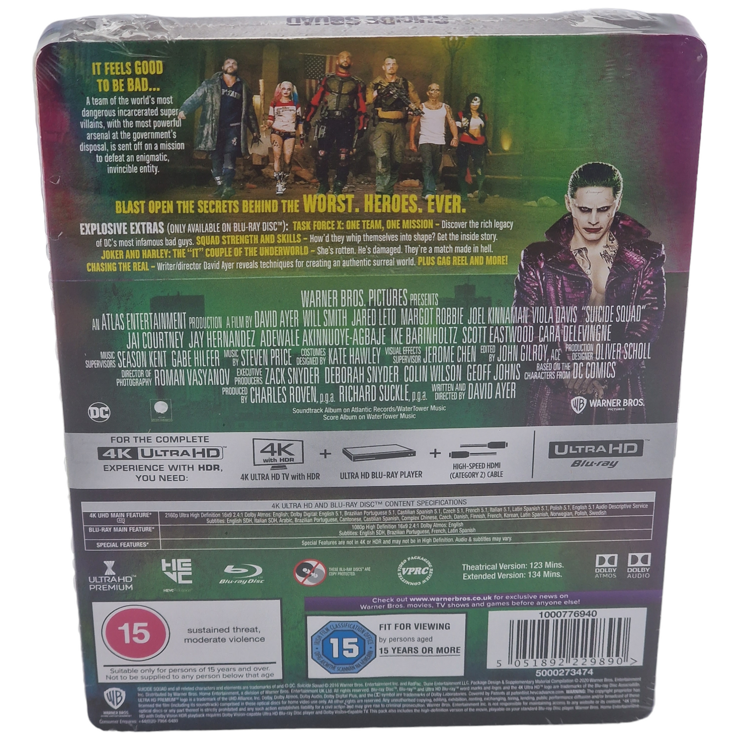 Suicide Squad 2016 4K Ultra HD Blu-ray +Blu-ray SteelBook Zavvi 2020 Zone Libre