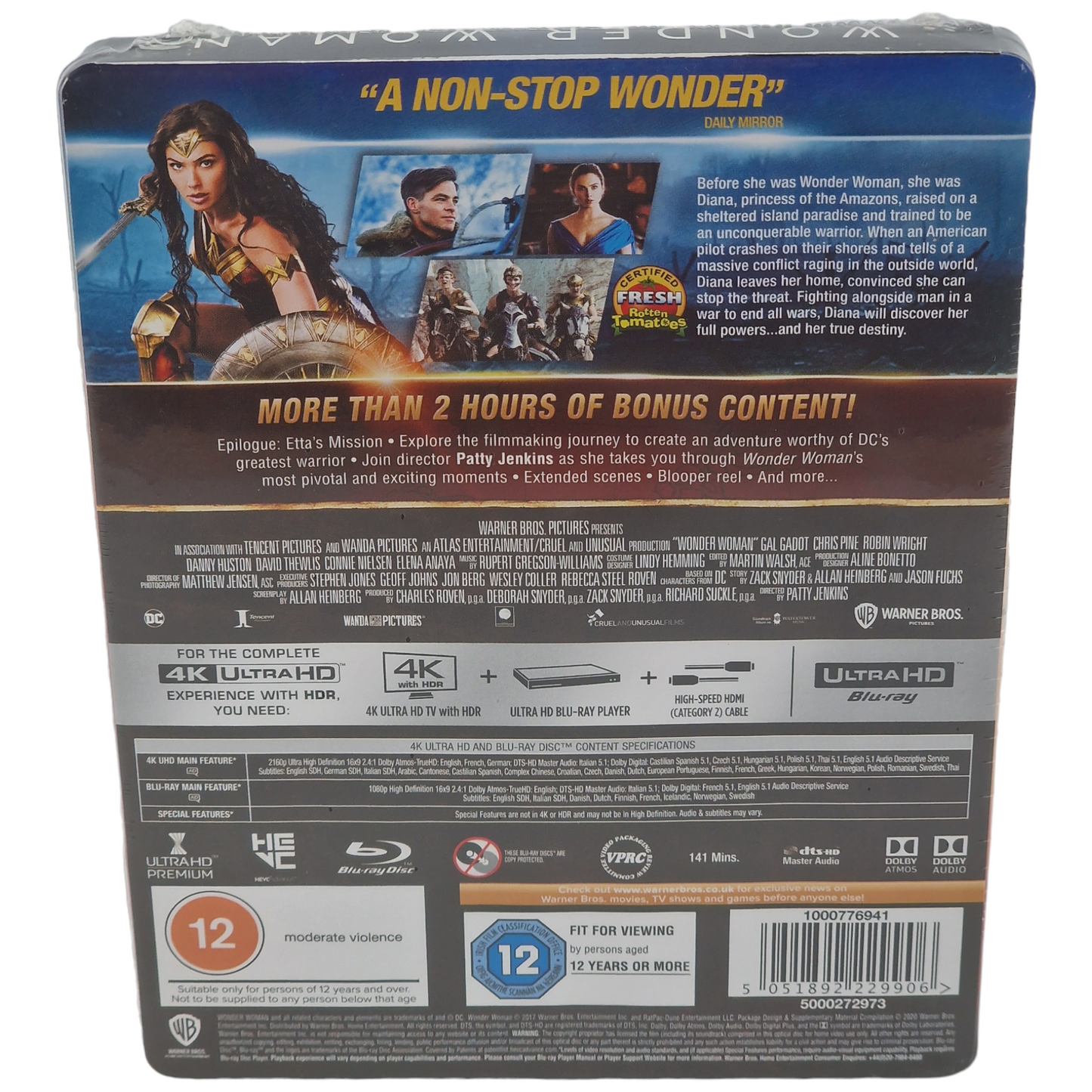 Wonder Woman Blu-ray 4K Ultra HD + Blu-ray Steelbook Zavvi Exclusif 2020 Zone B