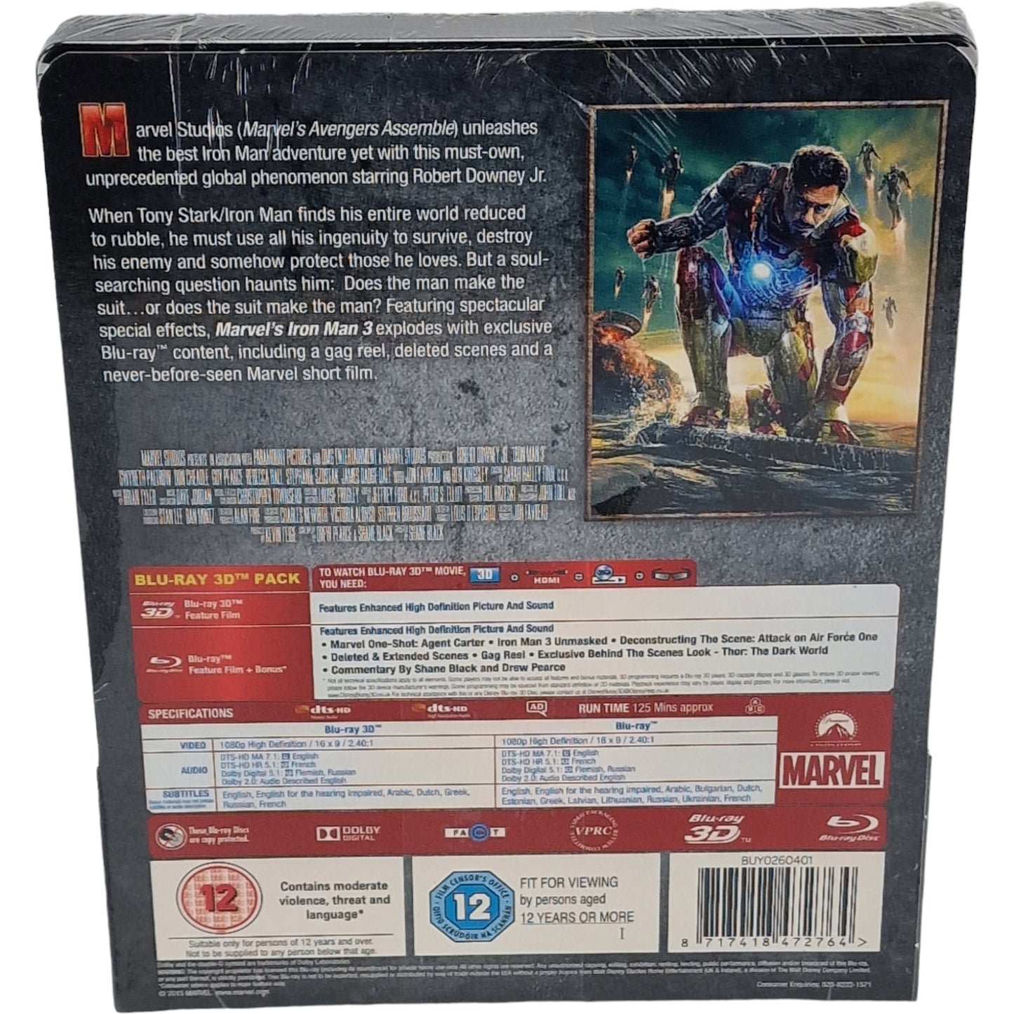 Iron Man 3 Blu-ray 3D + 2D SteelBook Exclusif Zavvi Lenticulaire Zone Libre 2015