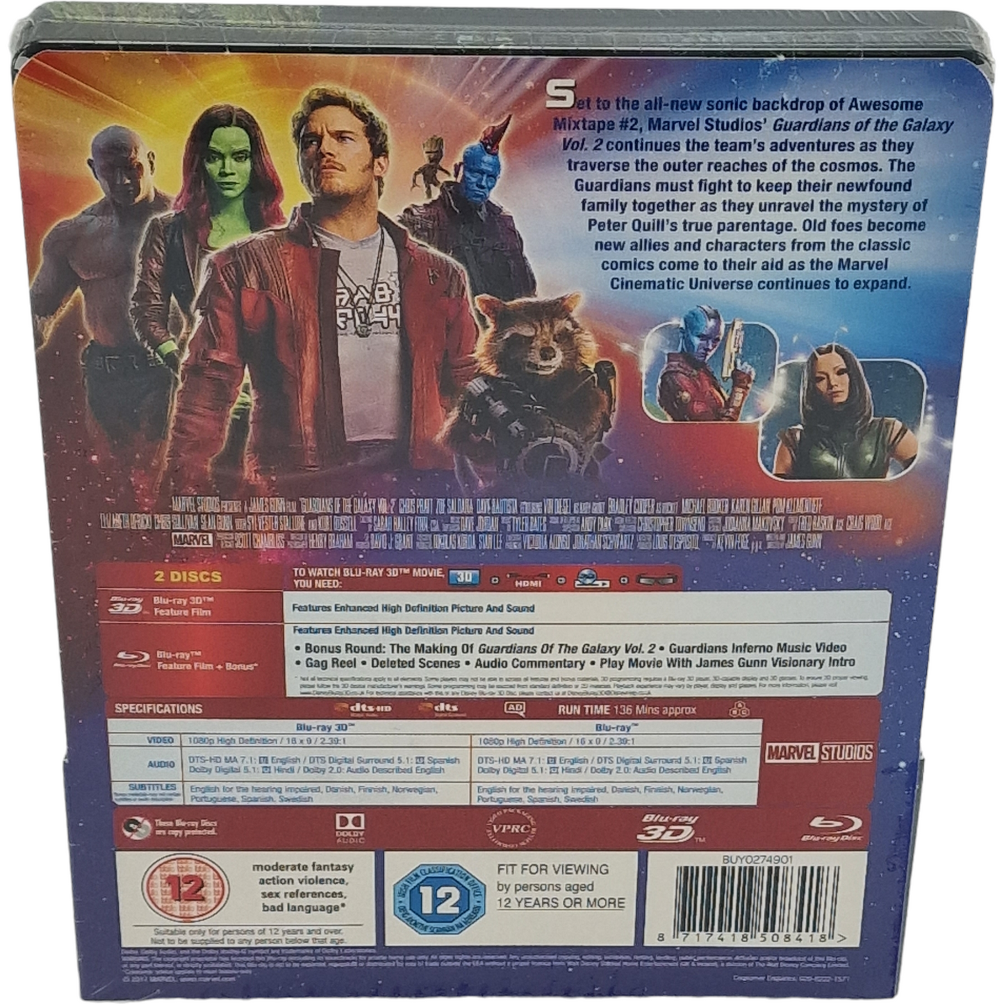 Guardians of the Galaxy, Vol. 2 Blu-ray 3D + Blu-ray SteelBook Zavvi Zone Libre