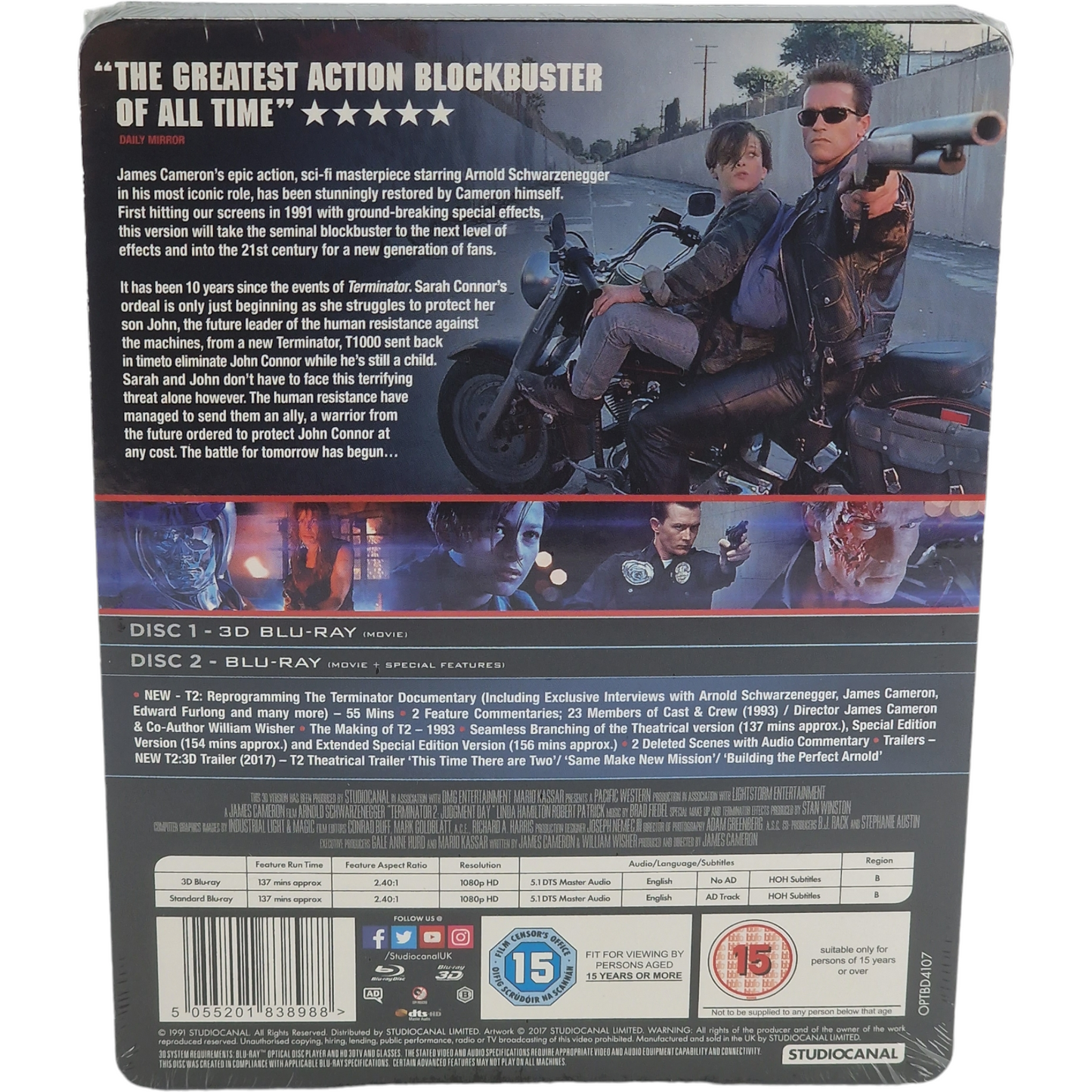 Terminator 2 Judgment Day  Blu-ray 3D + Blu-ray  SteelBook Zavvi 2000 Ex Zone B