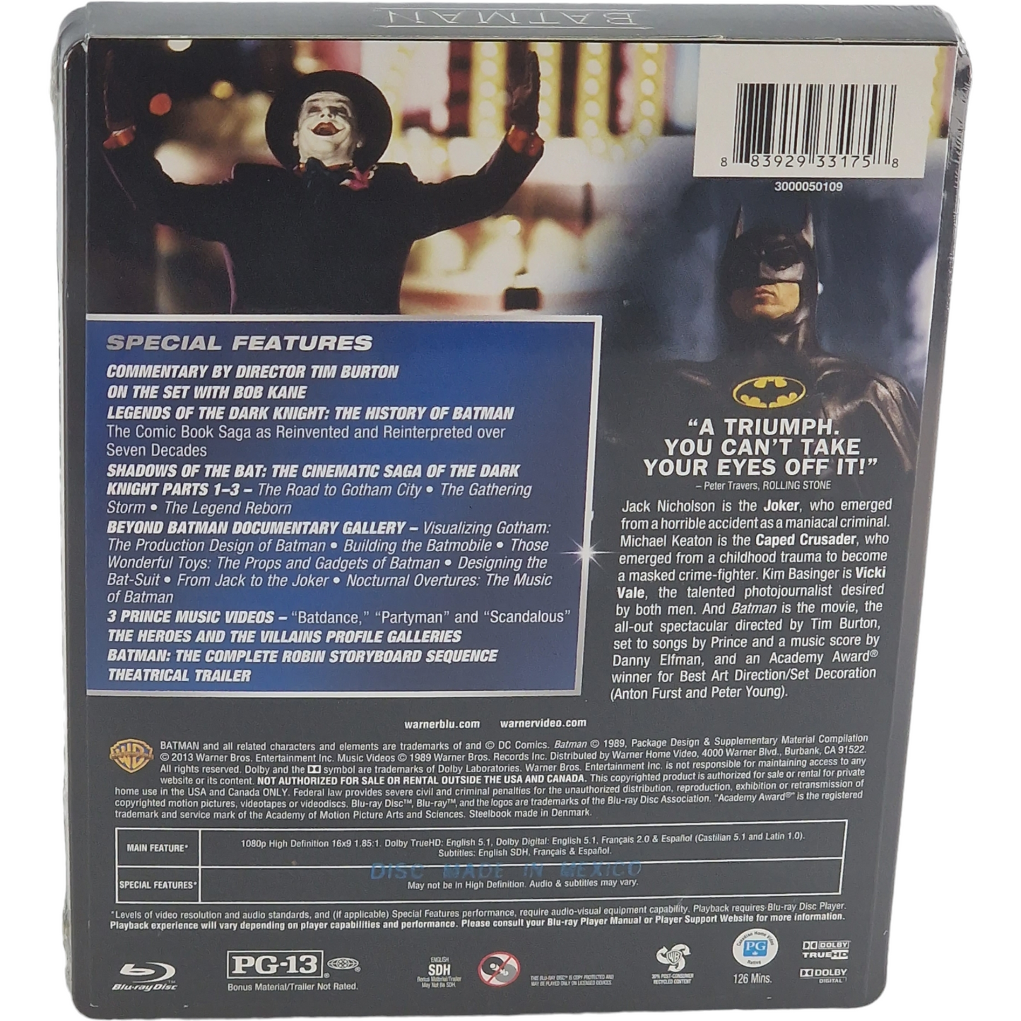 Batman  Blu-ray SteelBook Michael Keaton, Jack Nicholson 2013 Région Libre