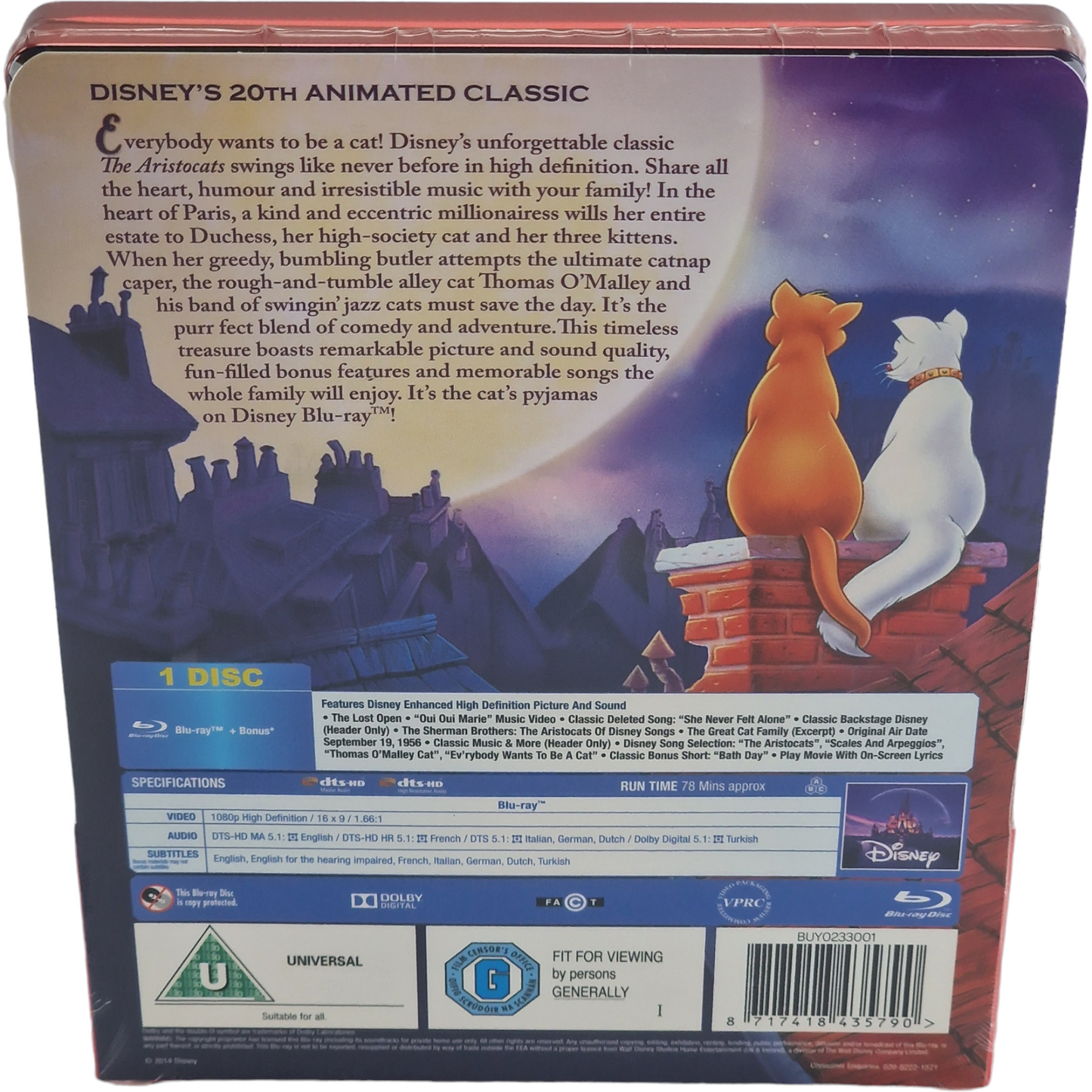 Les Aristochats Blu-ray SteelBook Débossé Disney Zavvi Edition limitée 2014 Libre