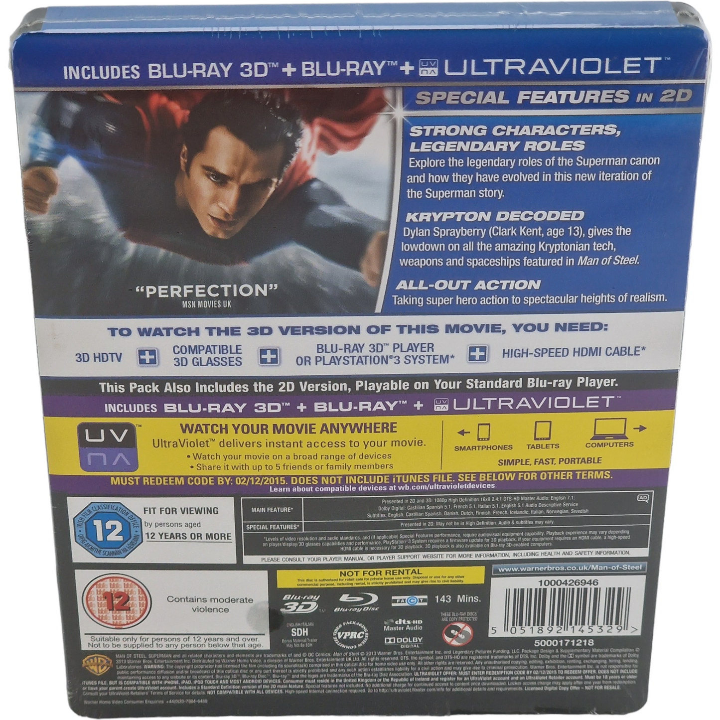 Man of Steel 3D Blu-ray+Blu-ray SteelBook Disney Zavvi limitée 2013 Zone Libre