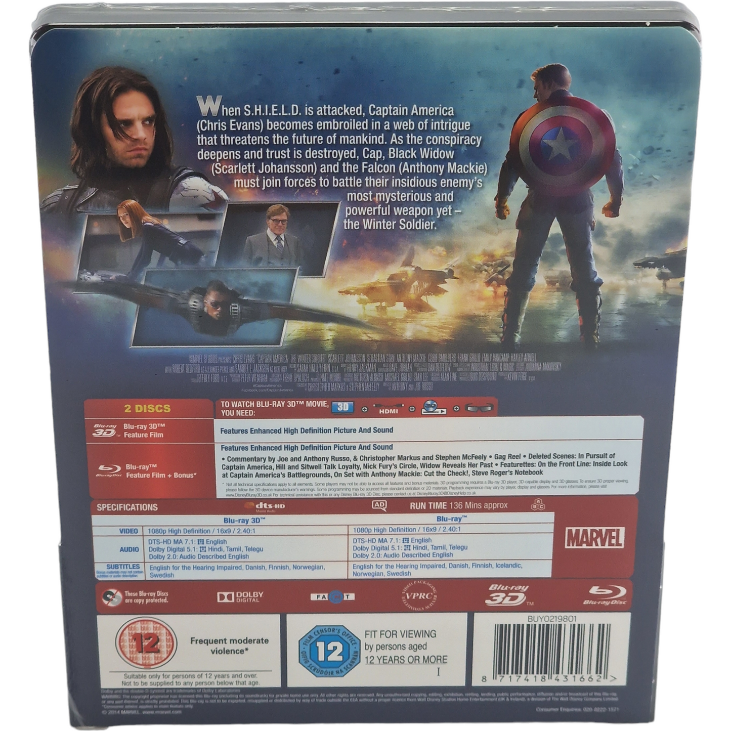 Captain America:The Winter Soldier Blu-ray 3D +2D SteelBook Zavvi Marvel Libre