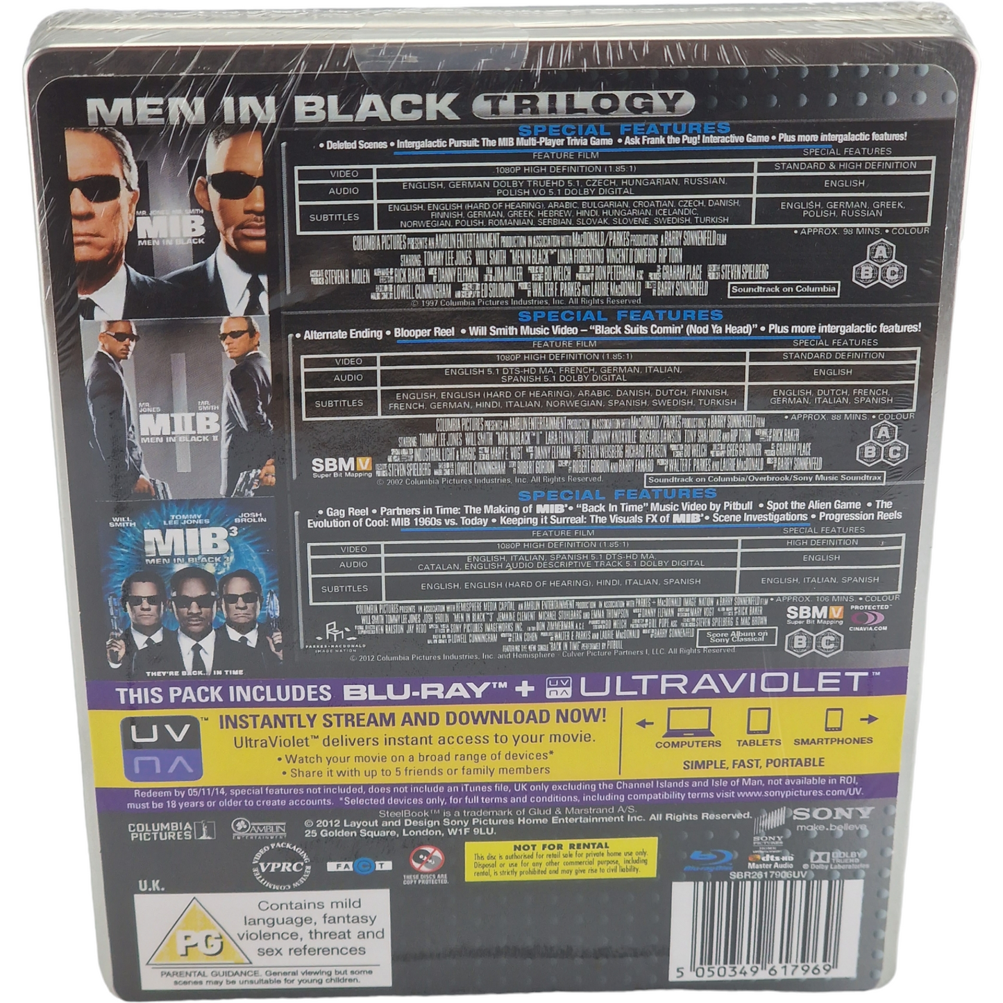 MIB Trilogie 3 Films Men in Black Blu-ray SteelBook Zavvi 2012  Limitée  Libre