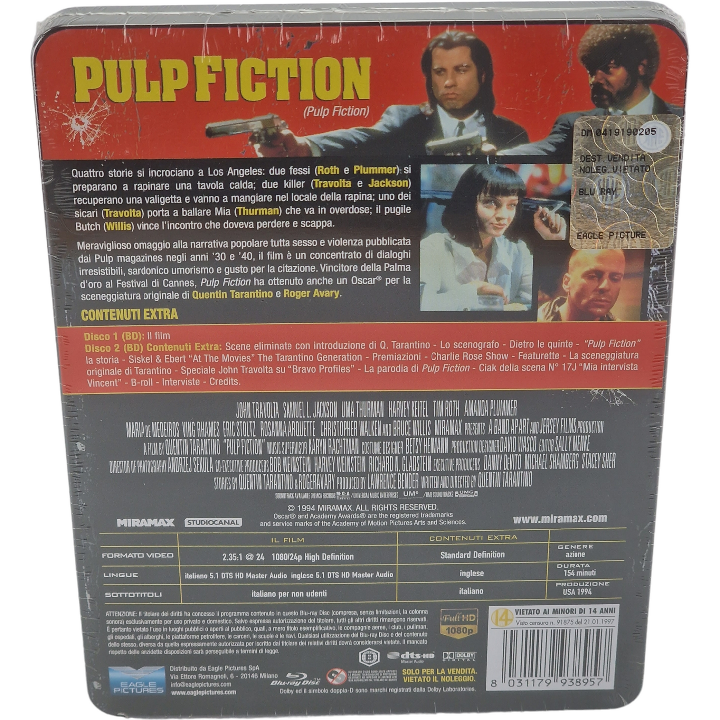 Pulp Fiction 1994  Blu-ray SteelBook Metal Box  limitée Tarantino 2014 Zone B