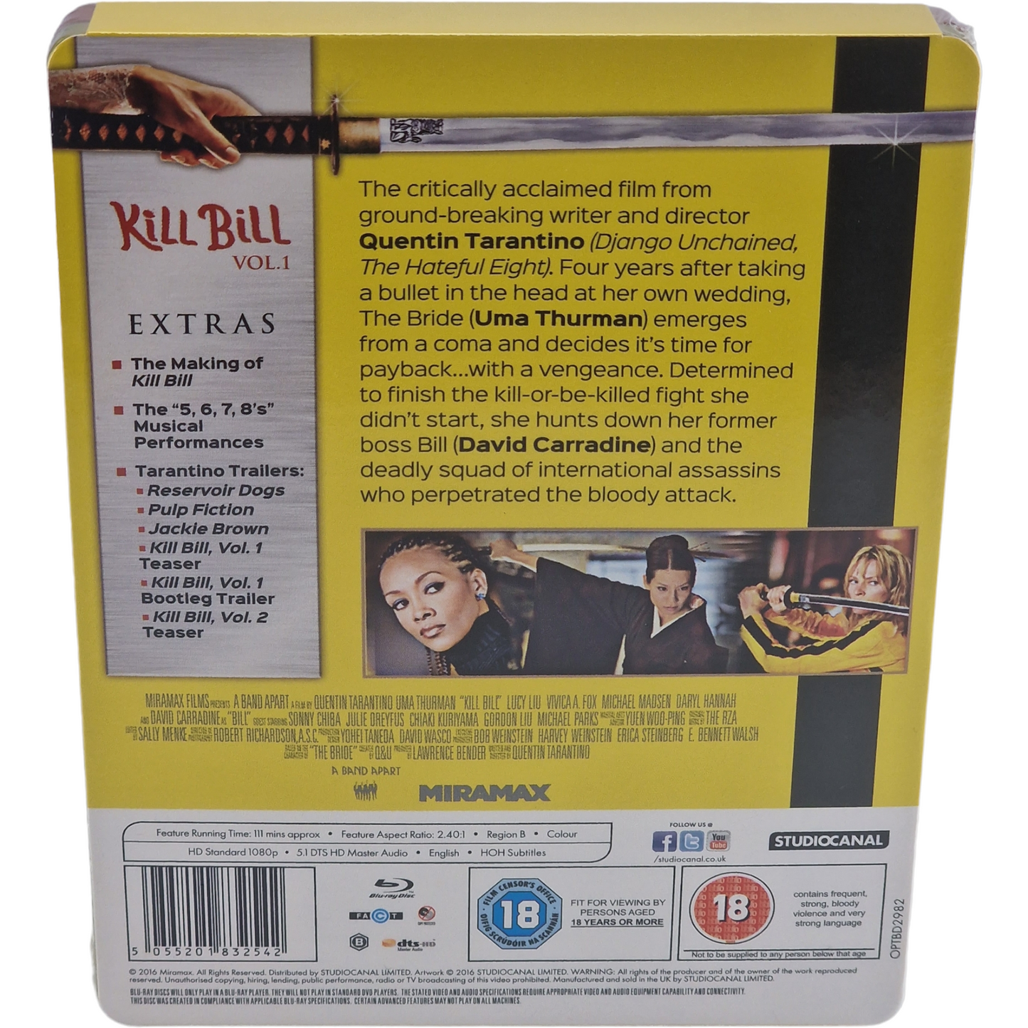 Kill Bill Vol. 1  Quentin Tarantino Blu-ray SteelBook Zavvi 2014 Zone B [-18]