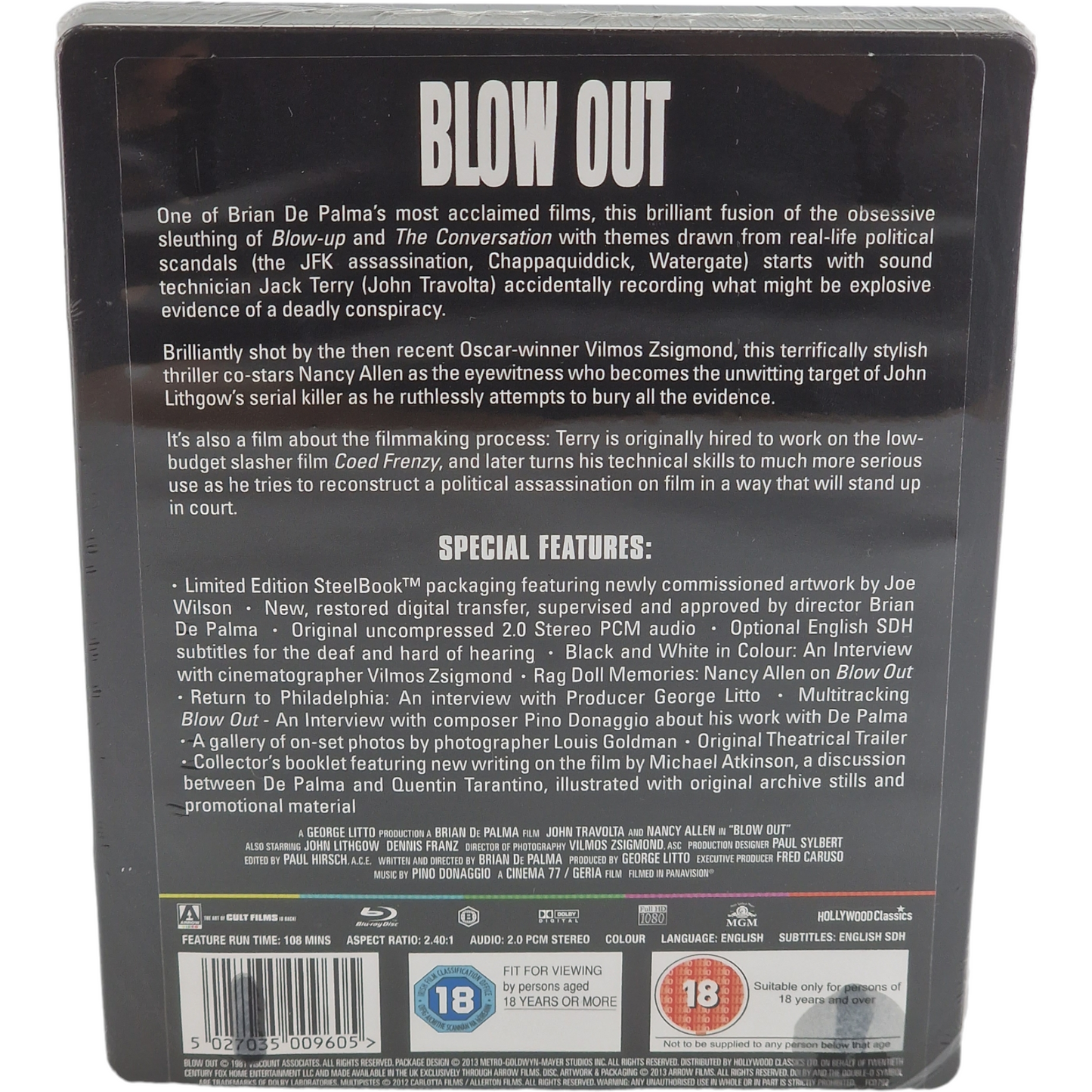 Blow Out: Brian De Palma Travolta Blu-ray SteelBook Zavvi 2013 Zone B [-18]