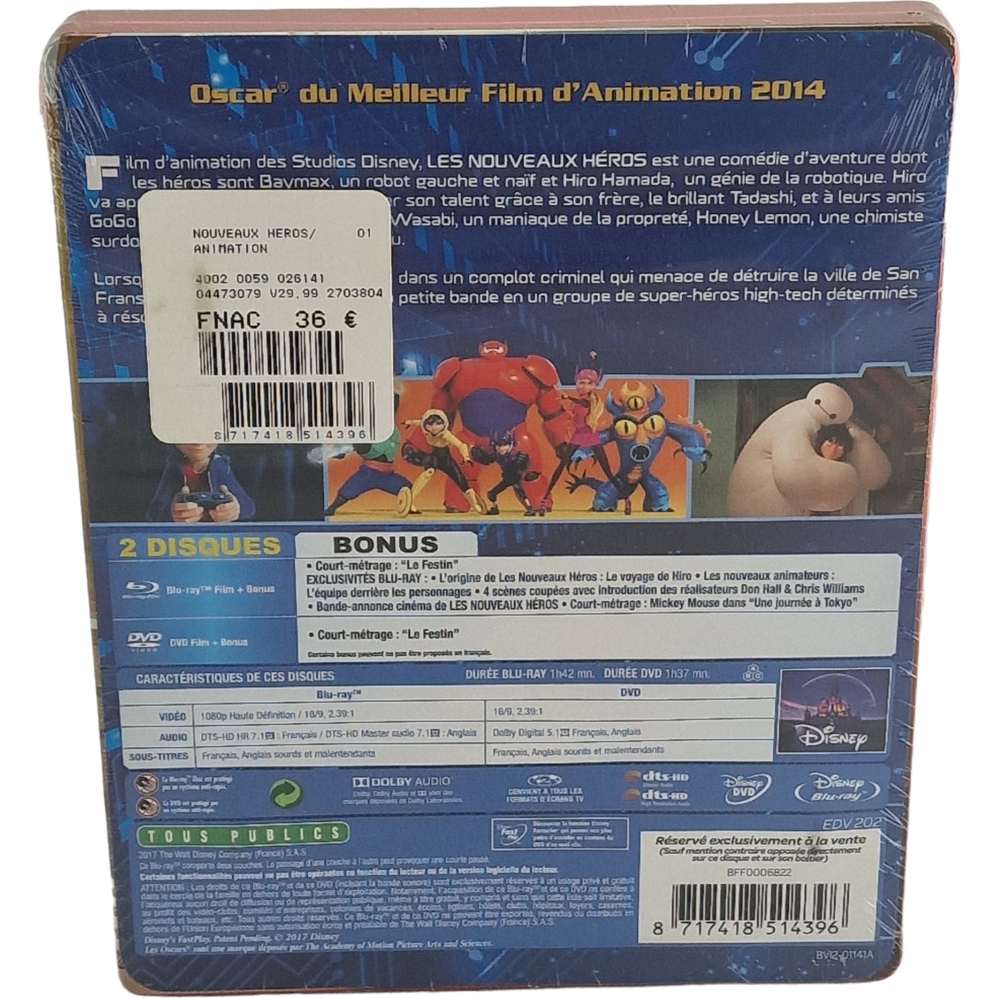 Les Nouveaux Héros  Steelbook Blu-ray + DVD Disney Fnac Big Hero 6 Region B