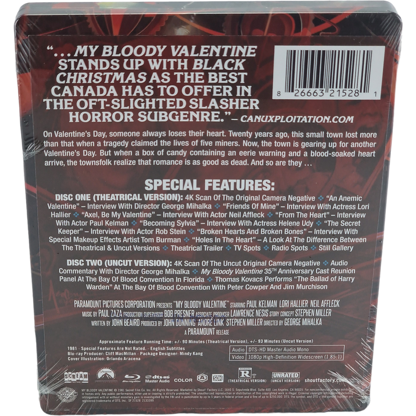 My Bloody Valentine1981 Remasterisé Blu-ray SteelBook 1 Film,2 coupes Zone A