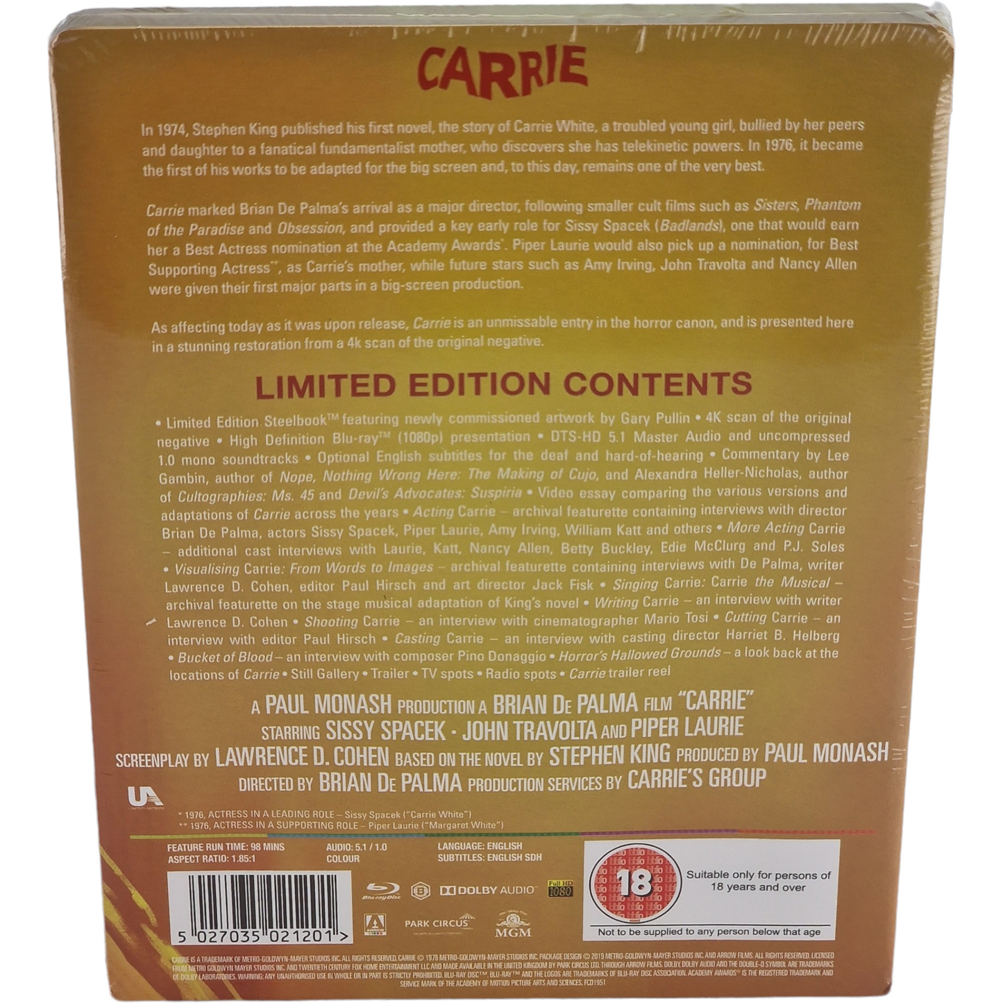 Carrie Steelbook Blu-Ray Stephen King -Zavvi UK  2019 Zone 2