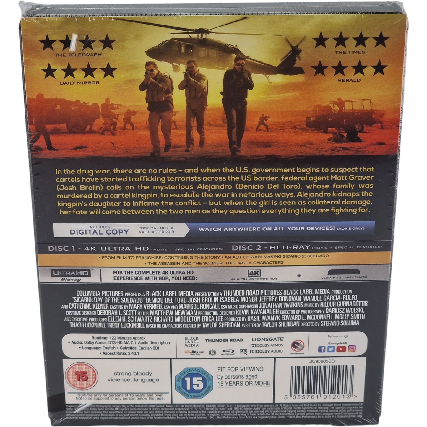 Sicario 2: Soldado  4K Ultra HD + Blu-ray SteelBook Benicio del Toro 2018 Zone B