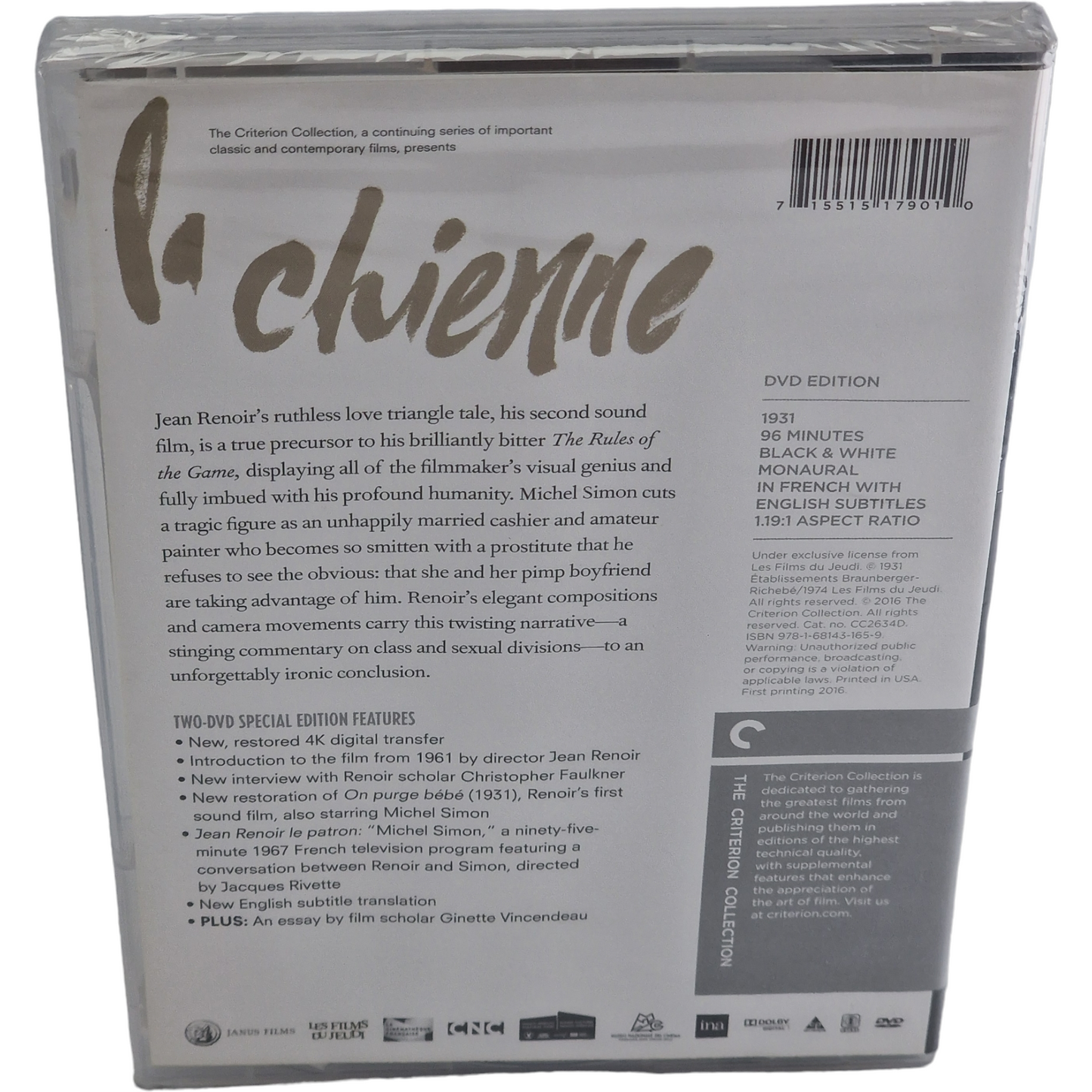 La Chienne 1931 DVD  La collection Criterion VF Jean Renoir 2016 Neuf Region 1