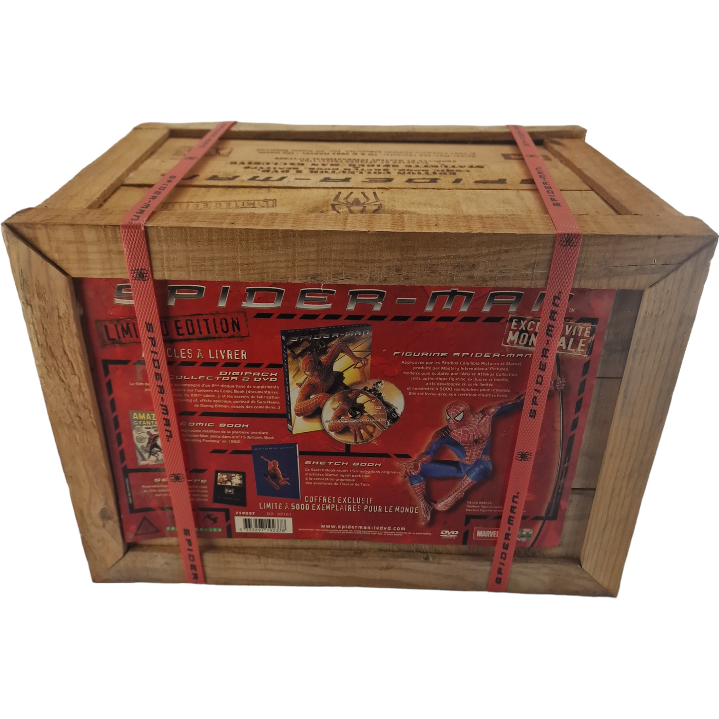 Coffret bois pyrogravé Spider-Man Scellé 5000 ex monde /Statuette+ DVD+pellicule