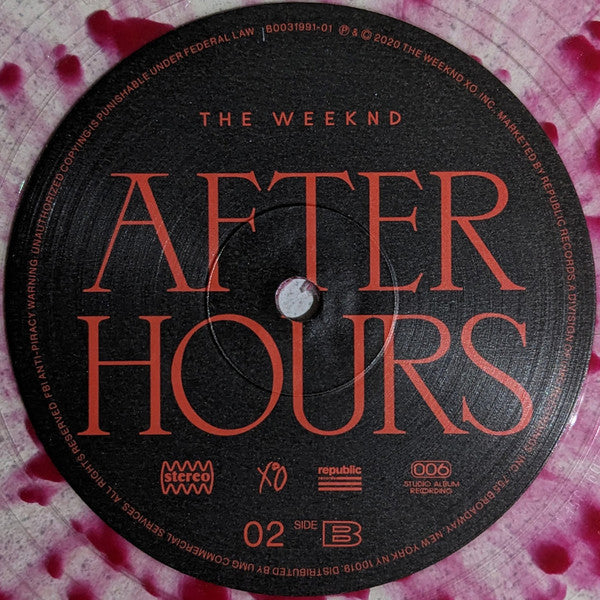 The Weeknd – After Hours 2 x LP Transparent  éclaboussures rouges sang Limitée