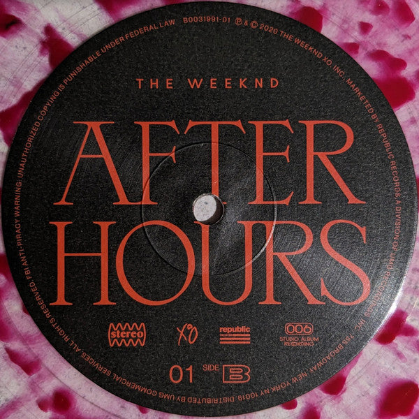 The Weeknd – After Hours 2 x LP Transparent  éclaboussures rouges sang Limitée