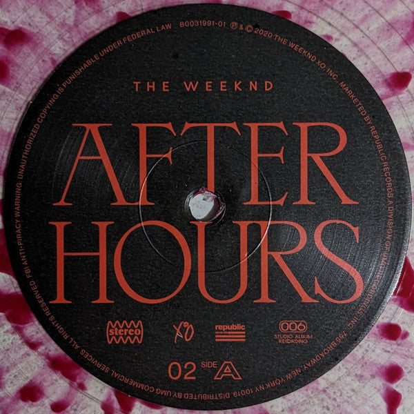 The Weeknd – After Hours 2 x LP Transparent  éclaboussures rouges sang Limitée