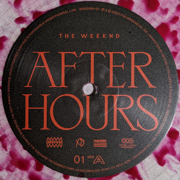 The Weeknd – After Hours 2 x LP Transparent  éclaboussures rouges sang Limitée