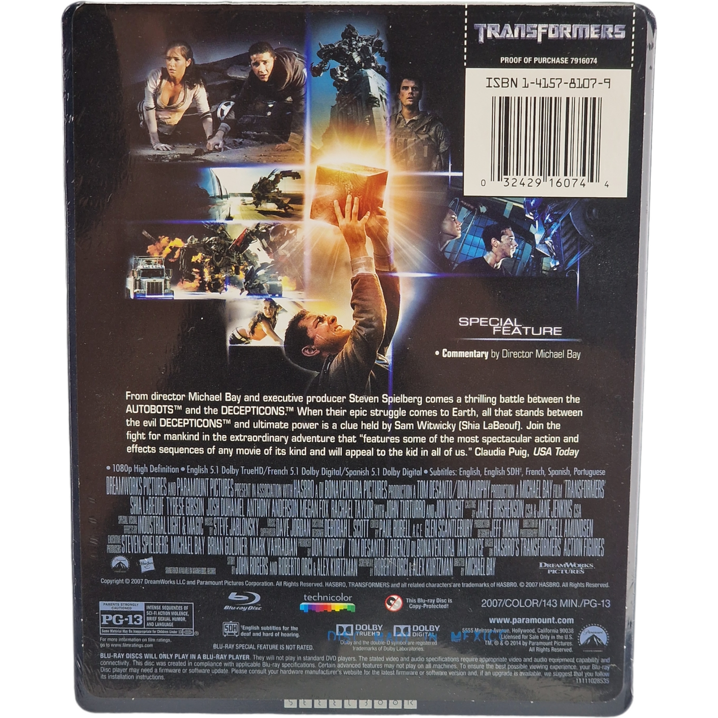 Transformers 2007 Blu-ray SteelBook Best Buy Exclusive 2014 Zone A