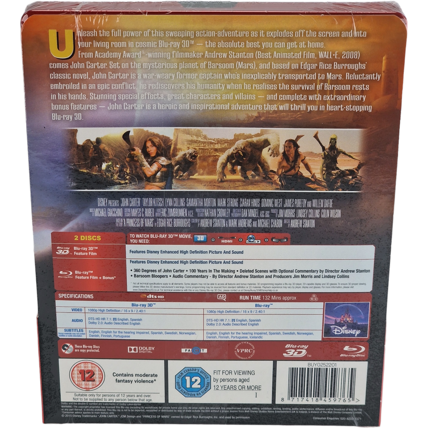 John Carter 2012 Blu-ray 3D + Blu-ray Steelbook Disney Zavvi 2015  Libre