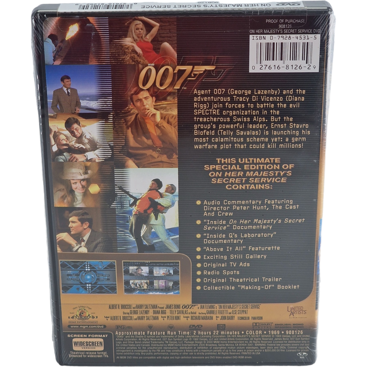 On Her Majesty's Secret Service DVD 1969 James Bond  2000 Zone 1