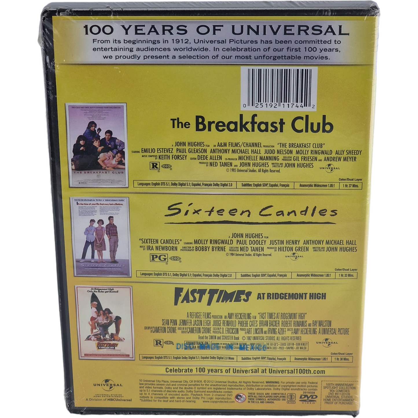 '80s Comedies Spotlight 3 X DVD Breakfast Club,Sixteen Candles, Fast Times Zone 1